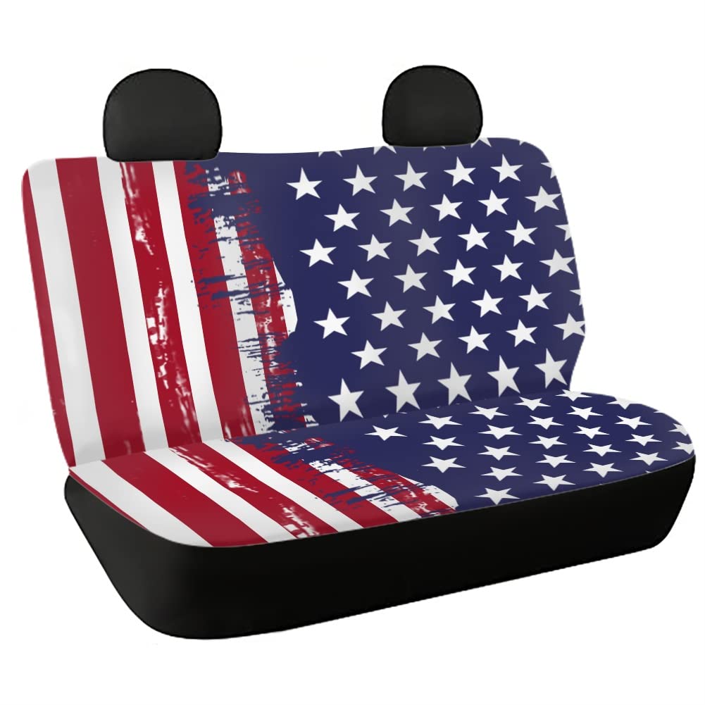 Suobstales American Flag Print Car Back Seat Cover - Universal Fit Rear Bench Seat Protector, Waterproof & Non-Slip Automotive Seat Cover Accessories for Comfortable Driving - Perfect for Road Trips, Camping & Daily Commute