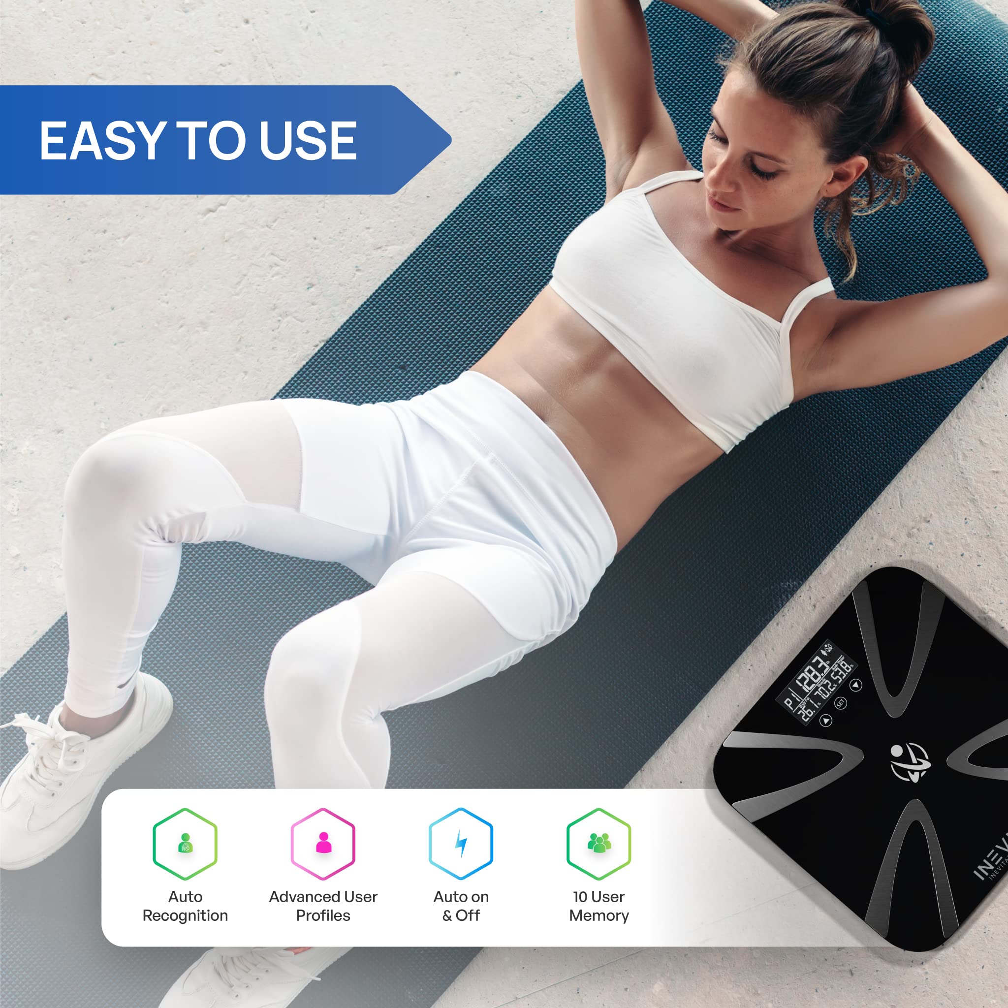 Inevifit Smart Body Analyzer Scale & Digital Kitchen Scale Bundle - Accurate Body Composition & Nutrition Tracking with BMI, Weight, Fat % - Includes Batteries - Perfect for Home Gym & Healthy Cooking