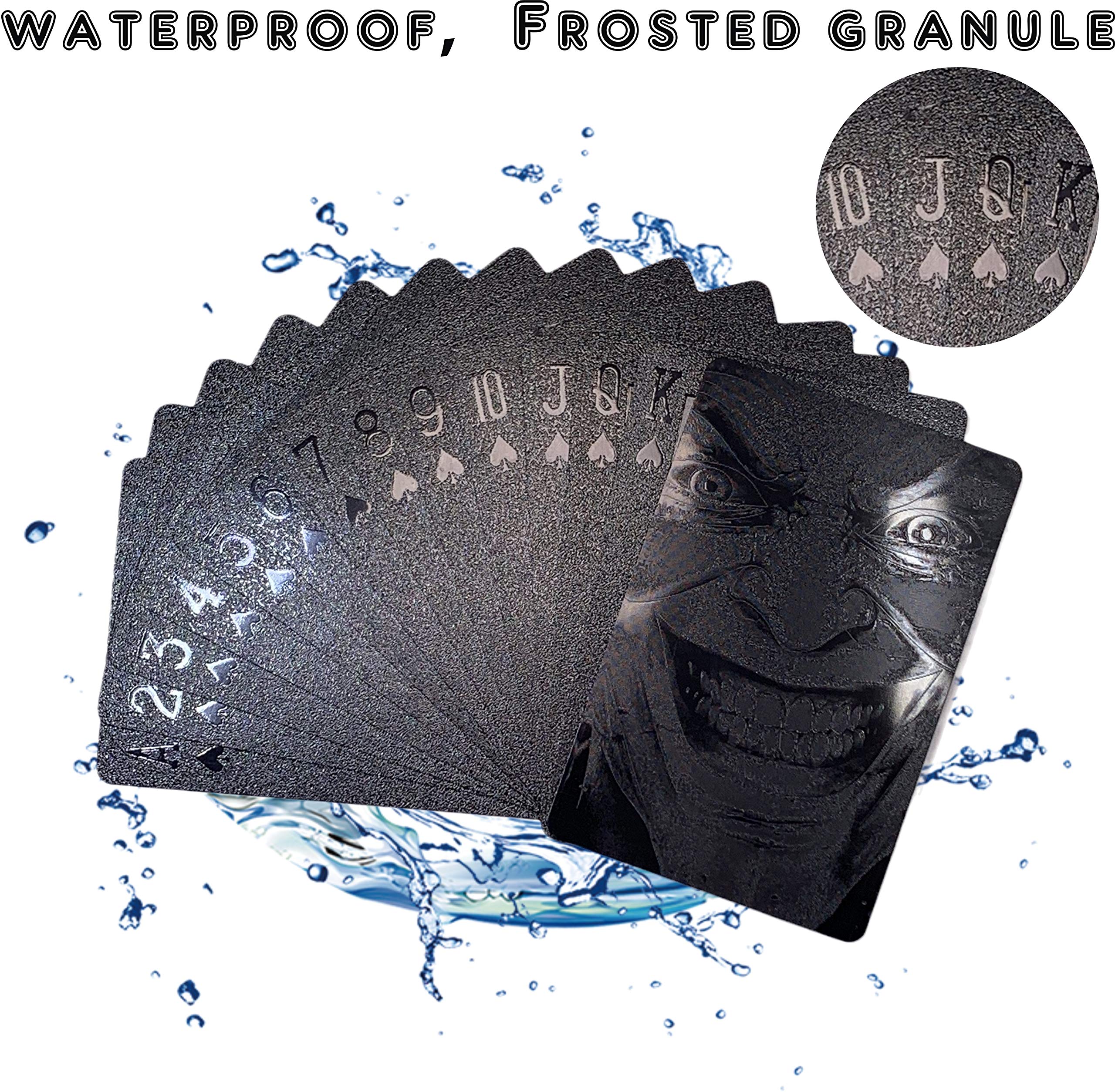 Black Playing Cards Deck - 2 Pack Premium PET Plastic Poker Cards with Evil Smile Clown Design | Waterproof, Unique Themed Magic & Party Game Cards for Poker Nights, Card Tricks, and Casino-Themed Events