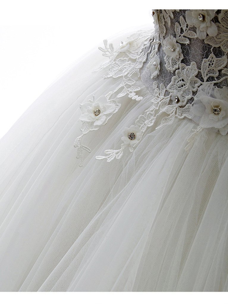 Elegant Ball Gown Wedding Dress with High Neck & Princess Lace Tulle - Perfect for Bridal Ceremonies, Formal Events & Fairy Tale Weddings