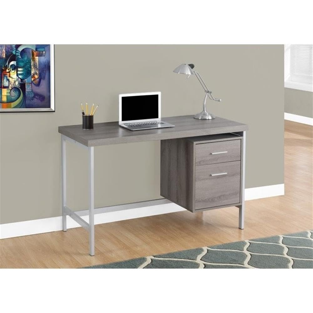 Pemberly Row 48 Inch Metal Computer Desk in Dark Taupe - Modern Home Office Desk for Work, Study & Gaming - Sturdy Writing Table for Small Spaces & Dorm Rooms