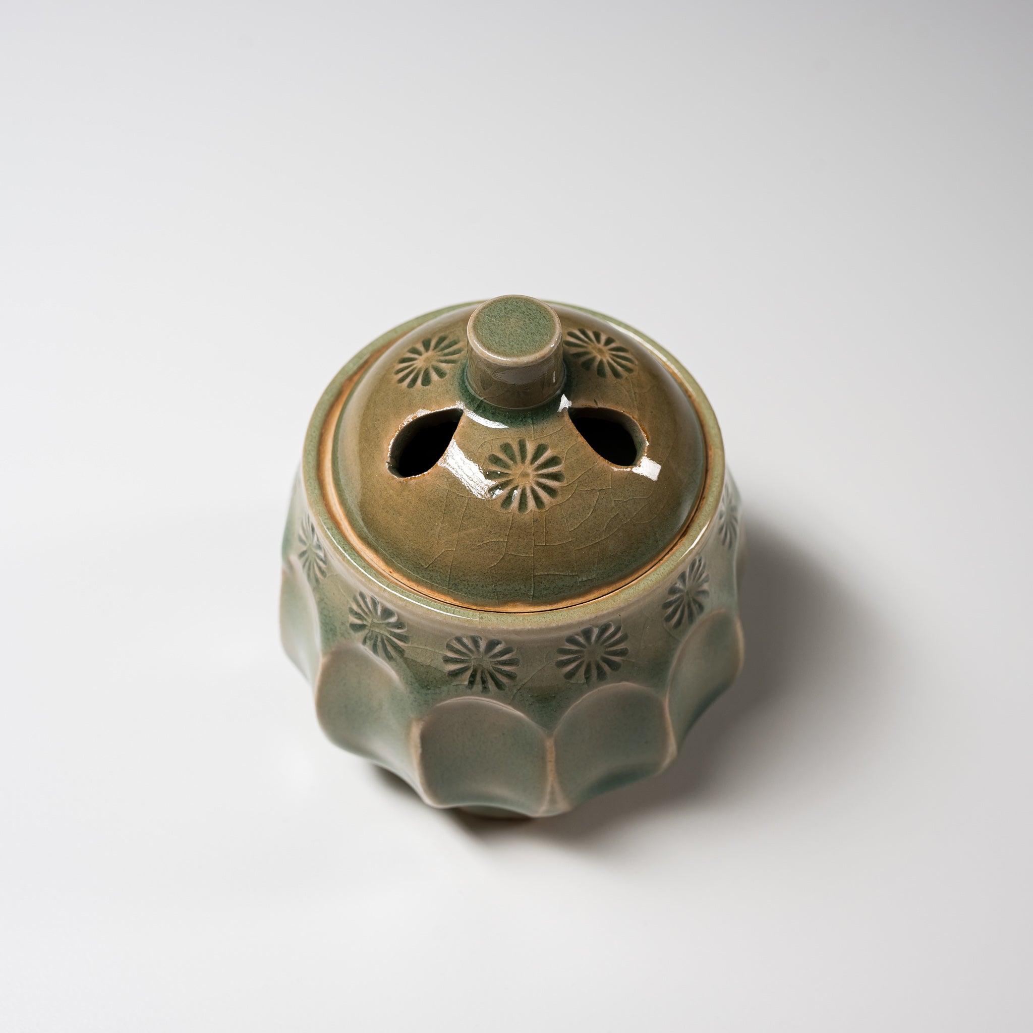 Premium Kyo Kiyomizu Ware Incense Burner - Handcrafted Chrysanthemum Design Ceramic Aroma Diffuser for Meditation, Yoga & Home Decor | Traditional Japanese Artistry