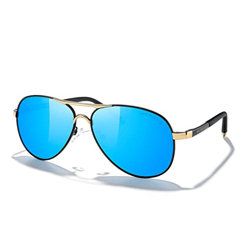 Black Frame/Gold Bridge/Blue Mirror Lens
