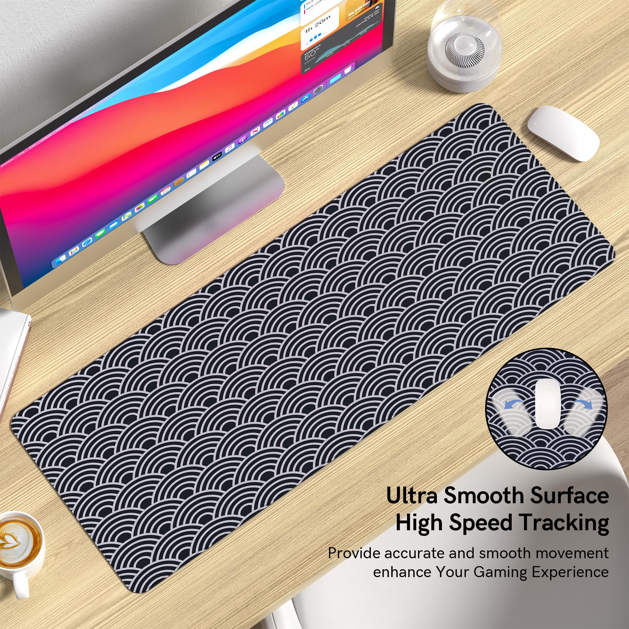 Extra Large Gaming Mouse Pad - XXL Non-Slip Desk Mat for Keyboard & Mouse | Waterproof Office Computer Accessories for PC/Laptop | Black & White Geometric Pattern | Perfect for Gamers, Programmers & Office Workers
