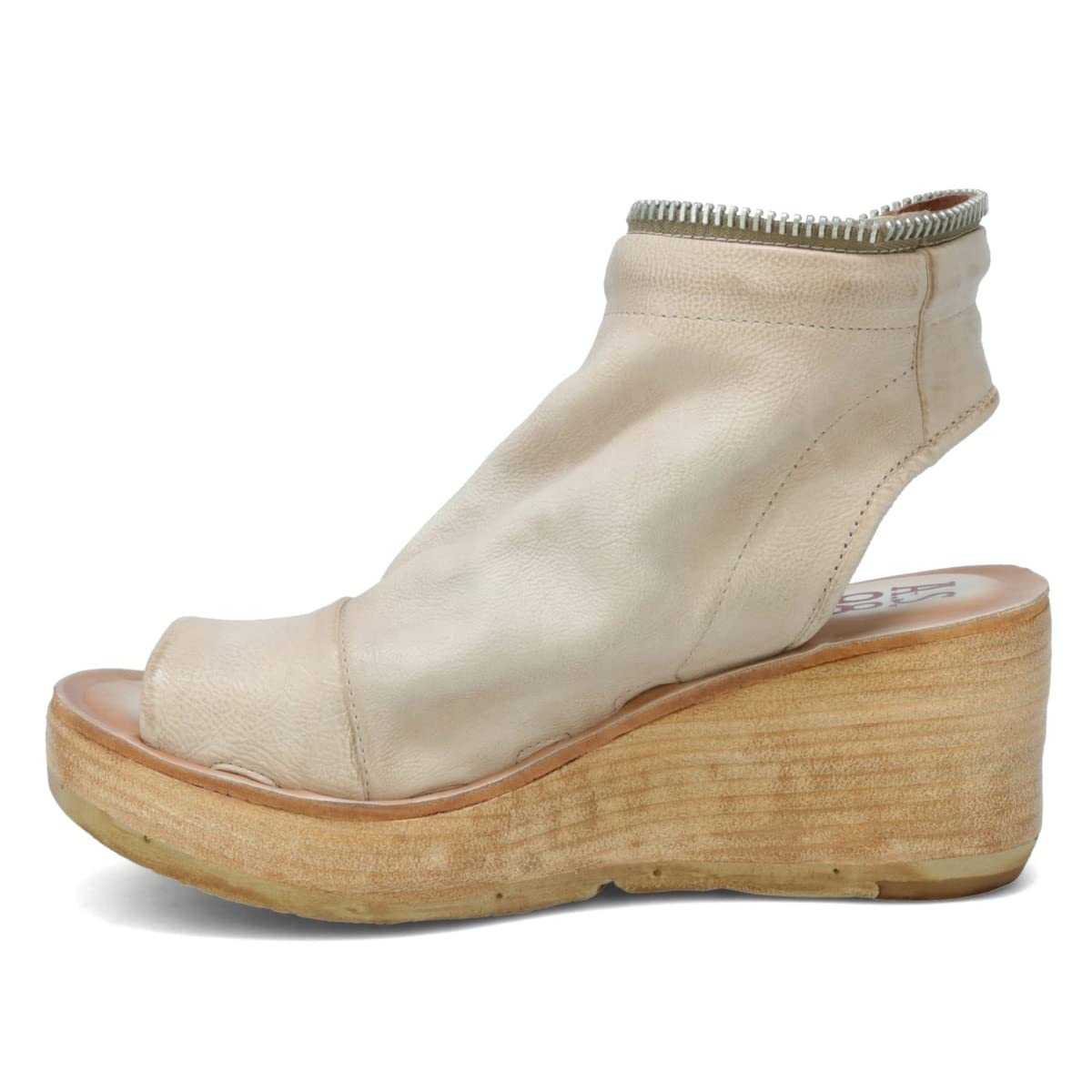 A.S.98 Naylor Women's Leather Wedge Sandals with Peep Toe & High Collar Zipper - Comfortable Summer Casual Shoes for Beach, Party & Everyday Wear