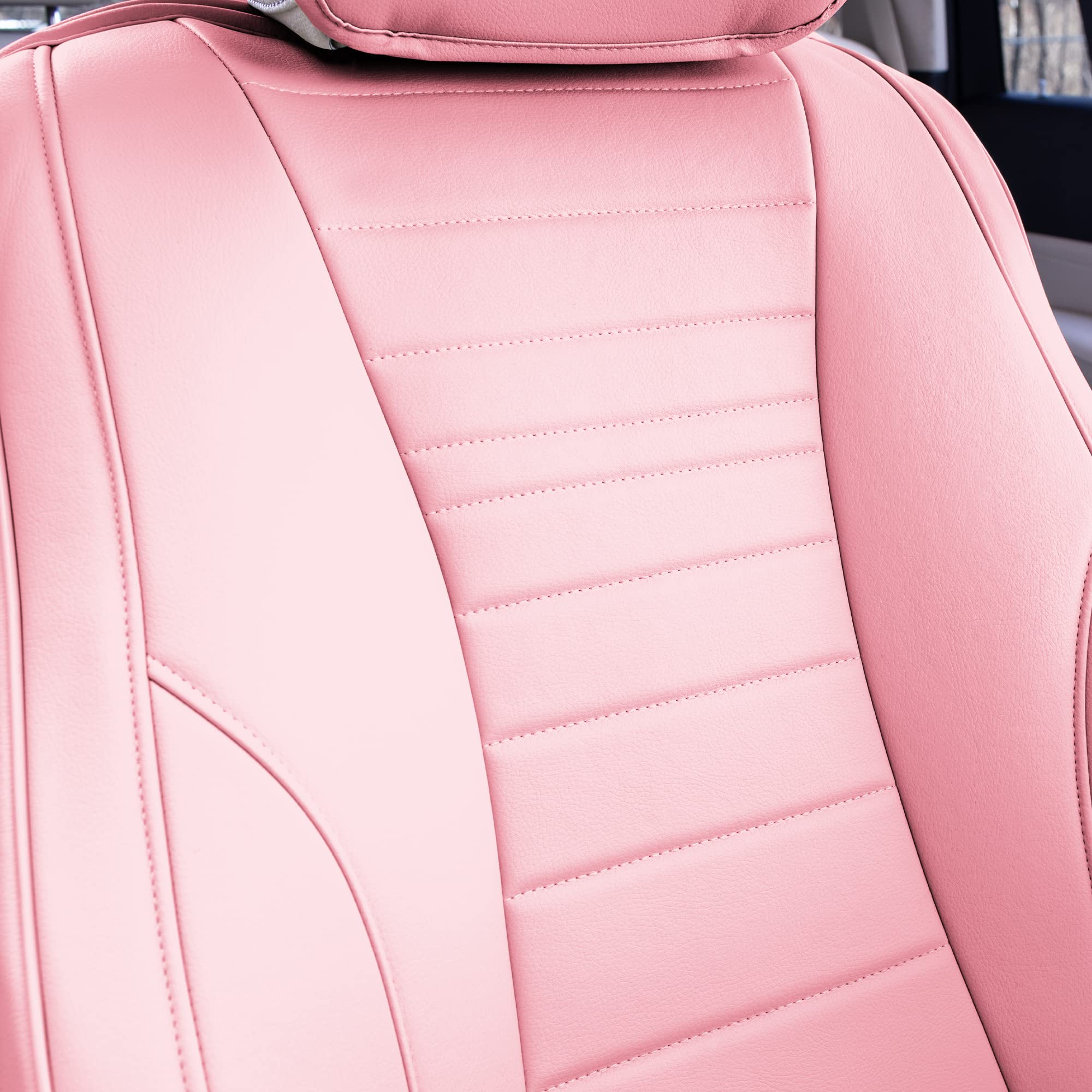 TLH Grande70 Luxe Faux Leather Pink Car Seat Cover Cushion - 2 Pack Waterproof Universal Fit Seat Covers for Cars, Trucks & SUVs | Soft Comfort & Stylish Protection for Daily Commute & Road Trips