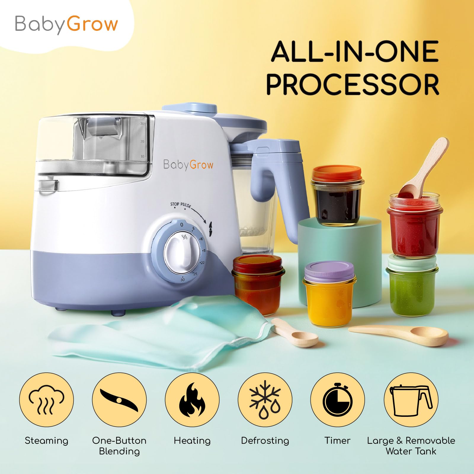 BabyGrow All-in-One Baby Food Maker | Steamer, Blender & Warmer | BPA-Free Baby Food Processor for Homemade Purees | Perfect for On-the-Go Parents & Healthy Infant Meals - Purple