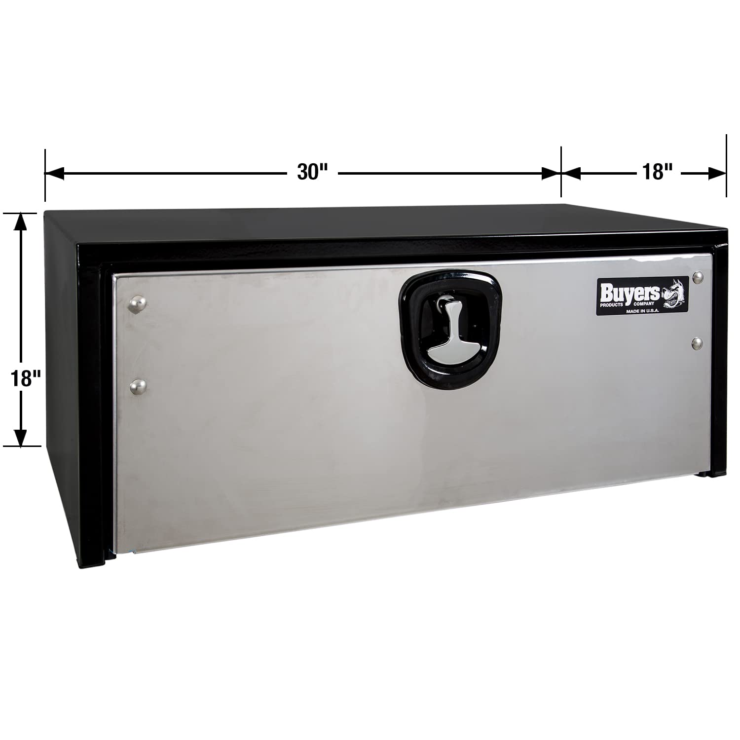 Buyers Products 1702703 Black Steel Underbody Truck Tool Box - 18x18x30 Inch, Stainless Steel Door, Made in USA - Heavy Duty Storage Organizer for Work Trucks, Vans & Pickups | Perfect for Construction, Landscaping & Roadside Assistance