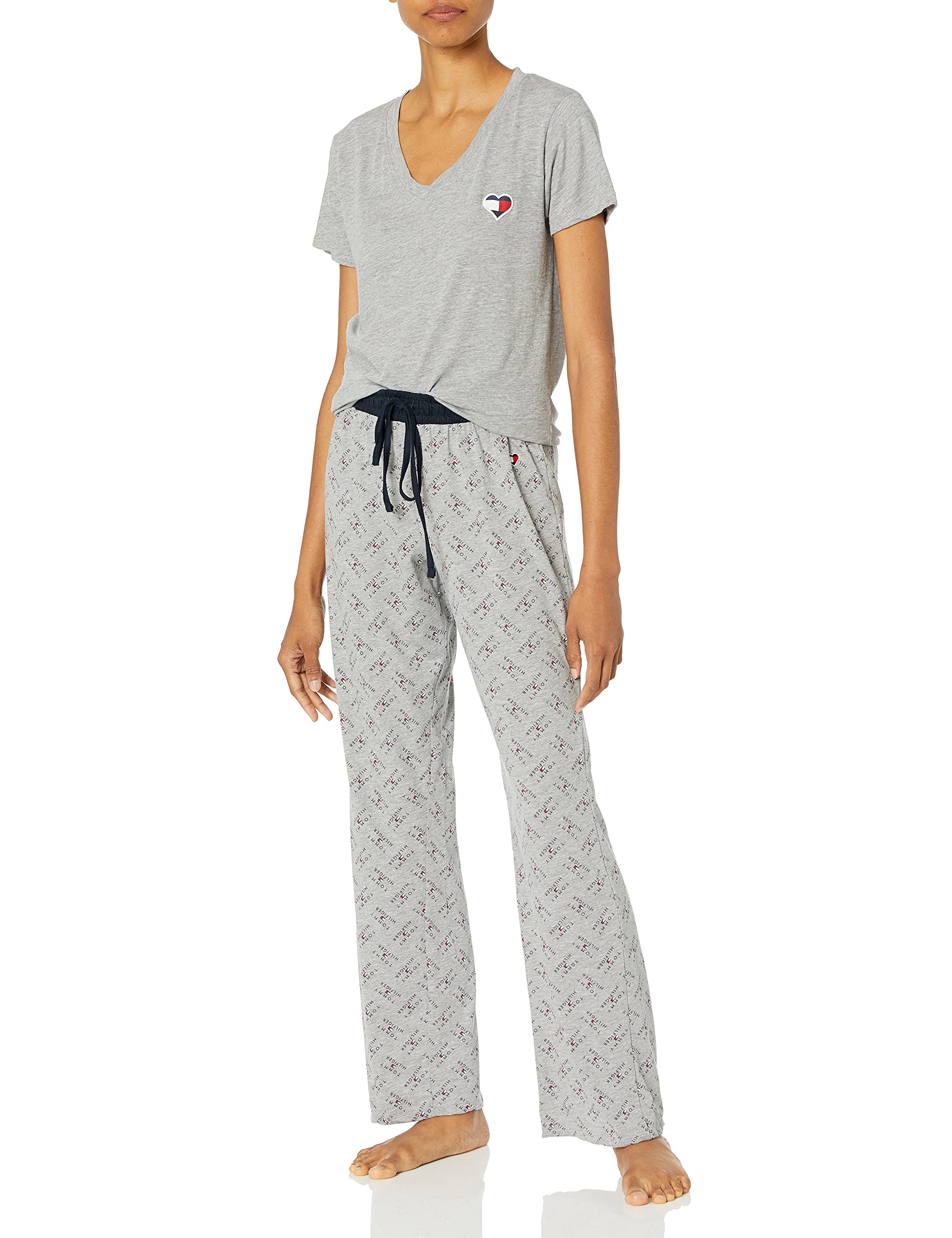 Tommy Hilfiger Women's Lounge Pajama Set - Soft Cotton Top & Logo Pants for Comfortable Sleepwear & Relaxation at Home