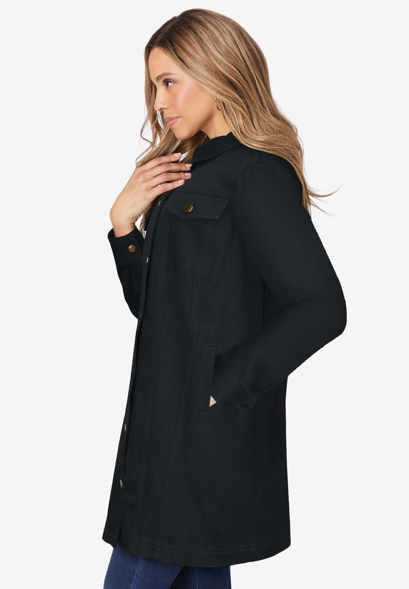 Jessica London Women's Plus Size Long Denim Jacket - Oversized Distressed Jean Coat for Casual Outfits | Perfect for Layering in Fall & Spring | Streetwear Fashion