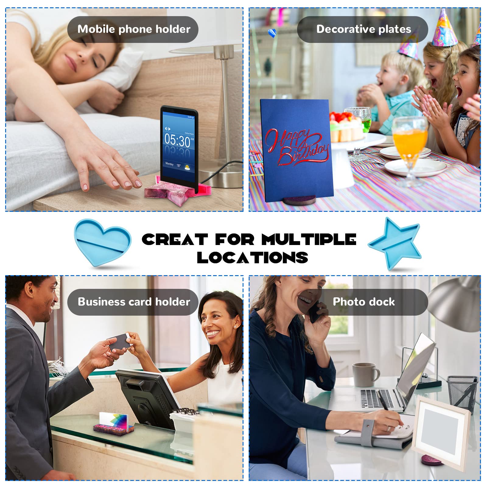 6-Piece Resin Business Card Holder & Phone Stand Mold Set - Silicone Name Display Organizer for Office Desktop, Countertop Decor, Resin Crafting & Business Card Storage