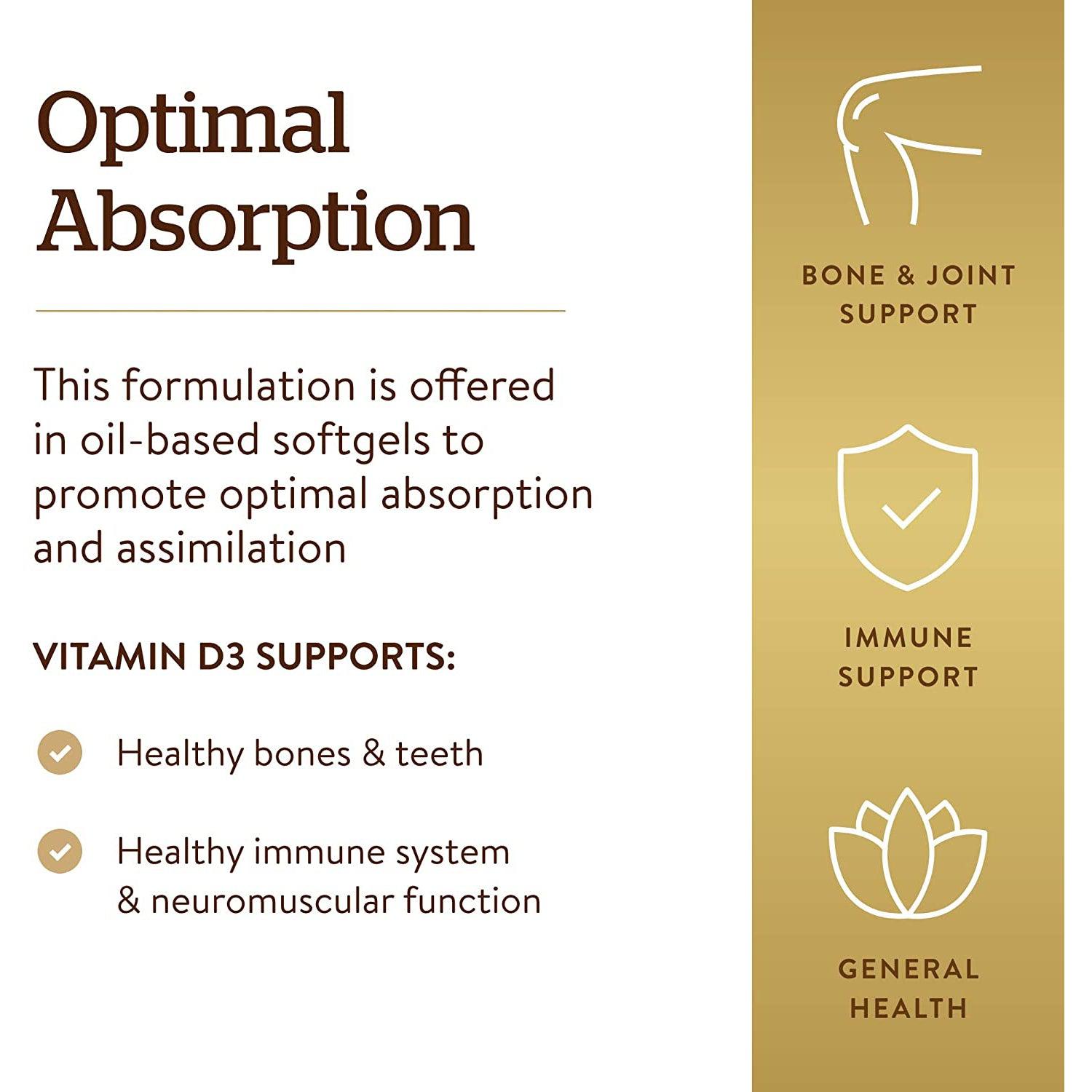Solgar Vitamin D3 5000 IU (125 mcg) Softgels for Immune Support & Bone Health – Daily Supplement for Adults & Seniors