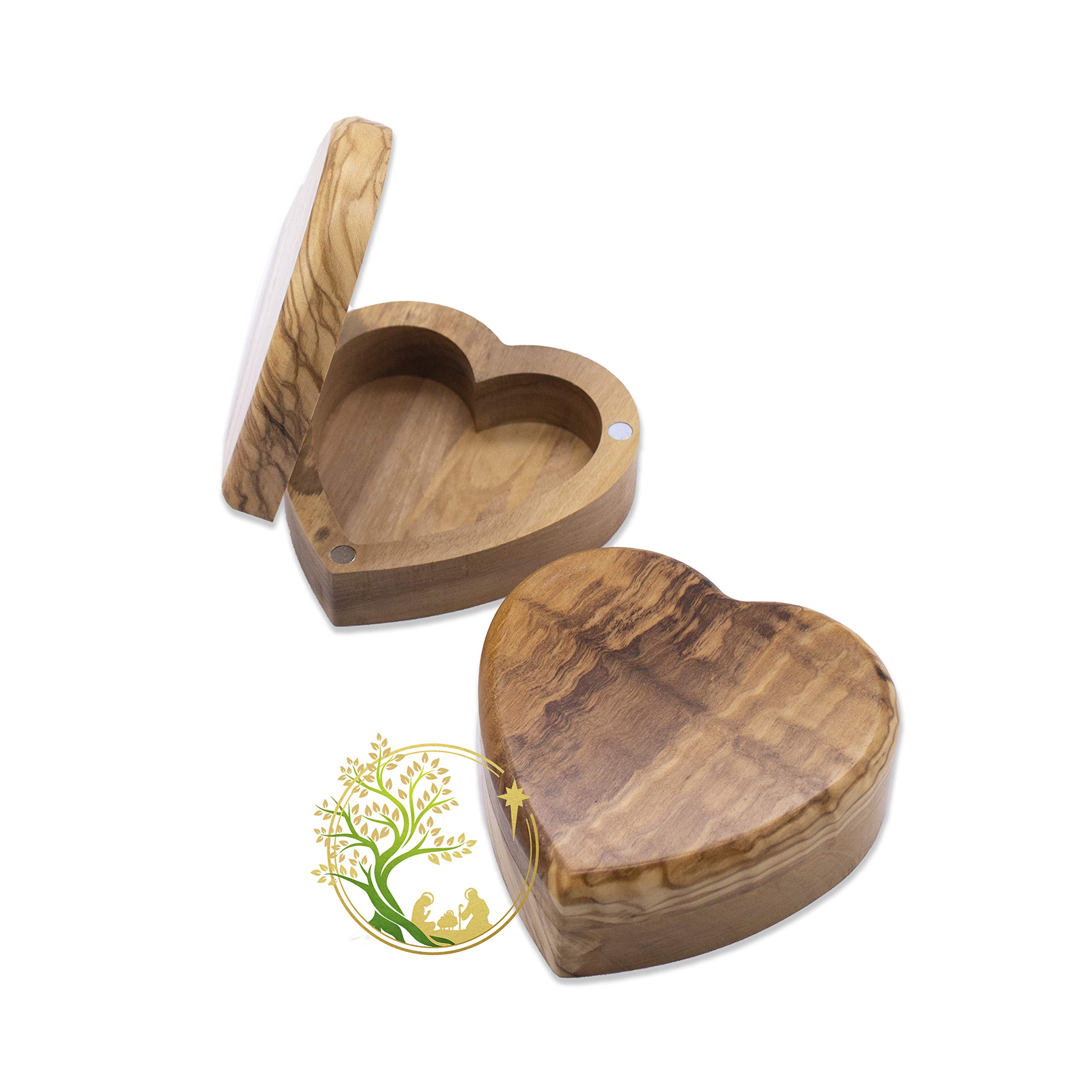 Holy Land Olive Wood Heart Jewelry Box - Handmade Rosary & Keepsake Box for Baptism, Confirmation, First Communion Gifts | Perfect for Religious Ceremonies, Wedding Favors & Home Decor