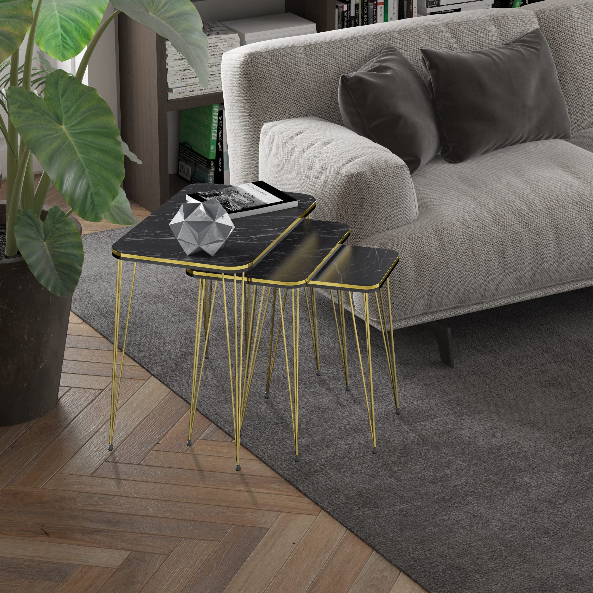 3-Piece Rectangular Nesting Coffee Table Set - Modern Woodgrain Side Tables for Living Room, Bedroom - End Tables, Nightstands, Small Accent Tables - Perfect for Compact Spaces & Home Decor