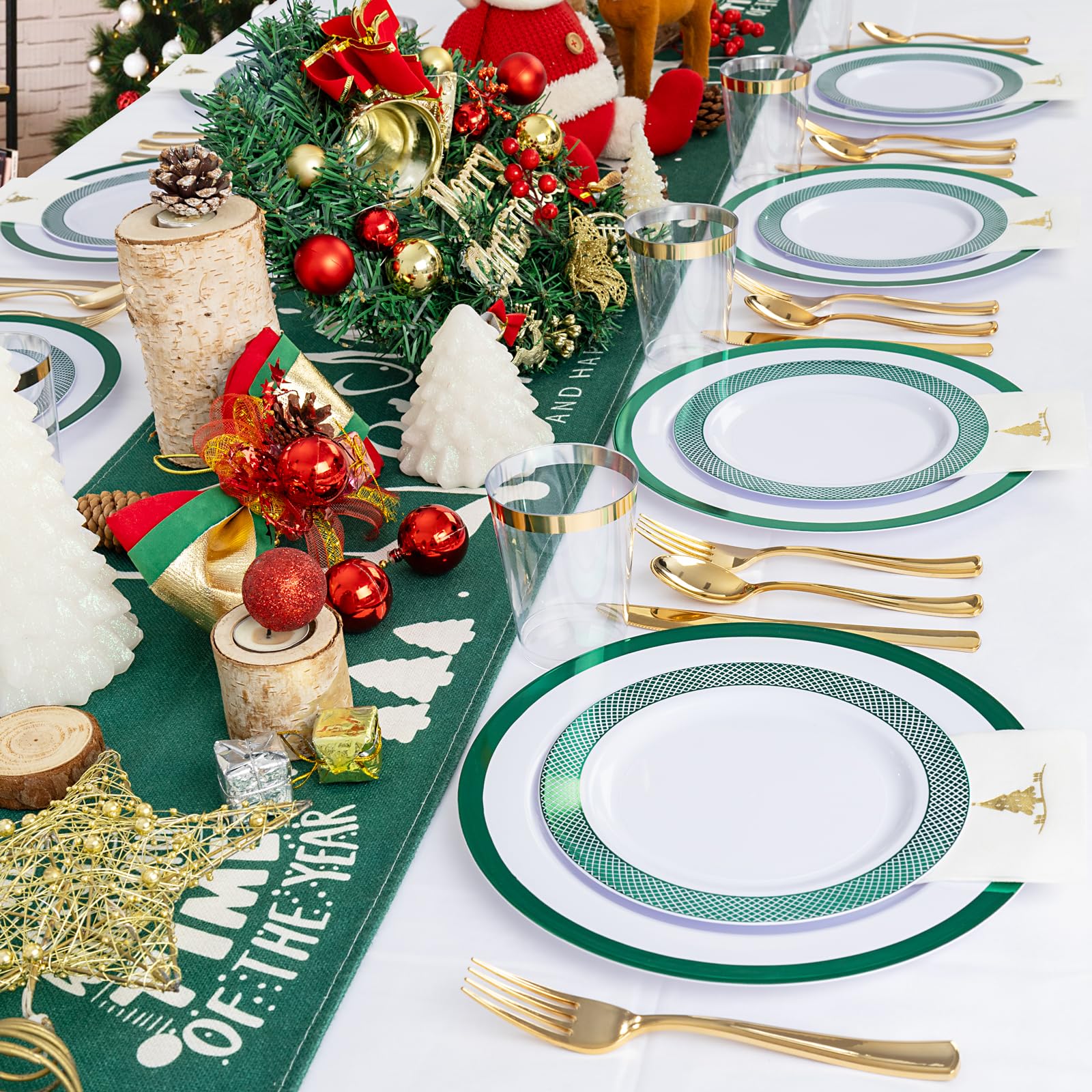 Ciaell 175-Piece Eco-Friendly Green Plastic Party Tableware Set - 25 Dinner Plates, 25 Dessert Plates, 25 Knives, 25 Forks, 25 Spoons, 25 Cups & 25 Napkins | Perfect for St. Patrick's Day, Birthday Parties, Weddings & Outdoor Events | Disposable & Durable Dinnerware for Easy Cleanup
