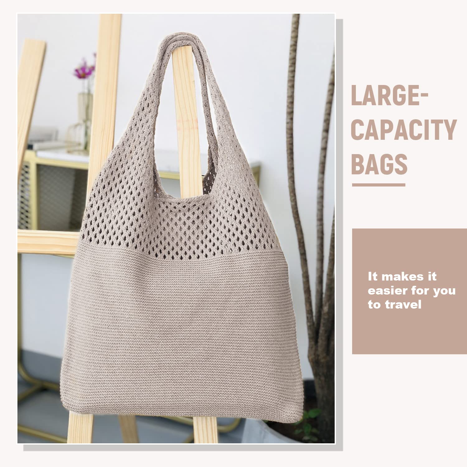 LHHMZ Women's Retro Summer Hobo Bag - Mesh Hollow Tote with Trendy Flower Knit Shoulder Strap - Casual Beach Purse for Vacation, Shopping & Outdoor Activities