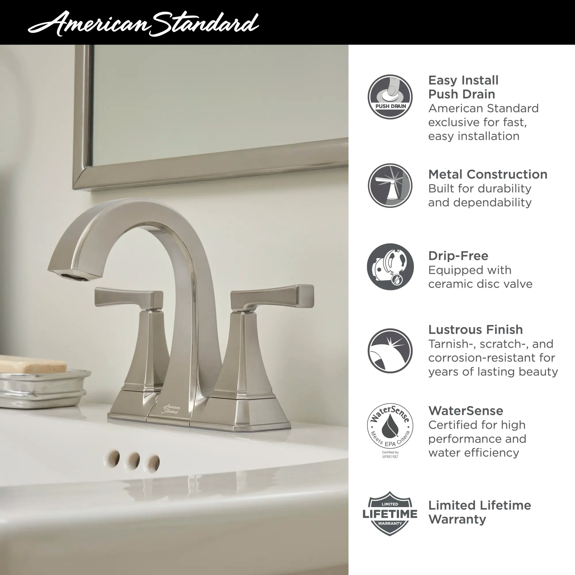 Crawford 4 Inch Centerset 2 Handle Bathroom Faucet - 1.2 GPM/4.5 LPM Water-Saving Design with Lever Handles - Perfect for Small Bathrooms, Powder Rooms & Vanities