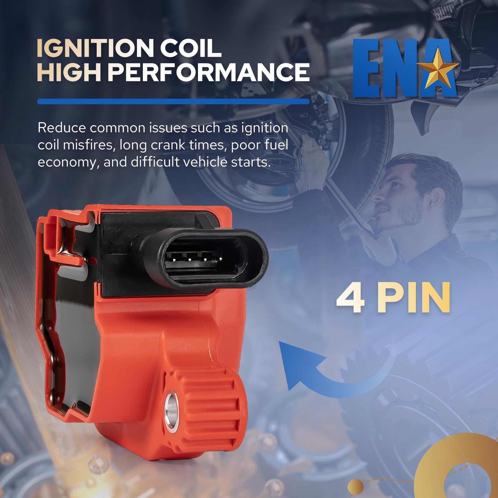 High-Performance Ignition Coil Pack Set of 8 - Compatible with Chevy GMC Cadillac CTS Tahoe Impala Suburban Silverado Sierra Express 1500 2500 3500 H3 V8 Engines - Replaces UF413 12570616 8125706160 D510C - Square Red Design for Enhanced Engine Performance & Fuel Efficiency - Perfect for Daily Commuting, Off-Road Adventures & Heavy-Duty Towing