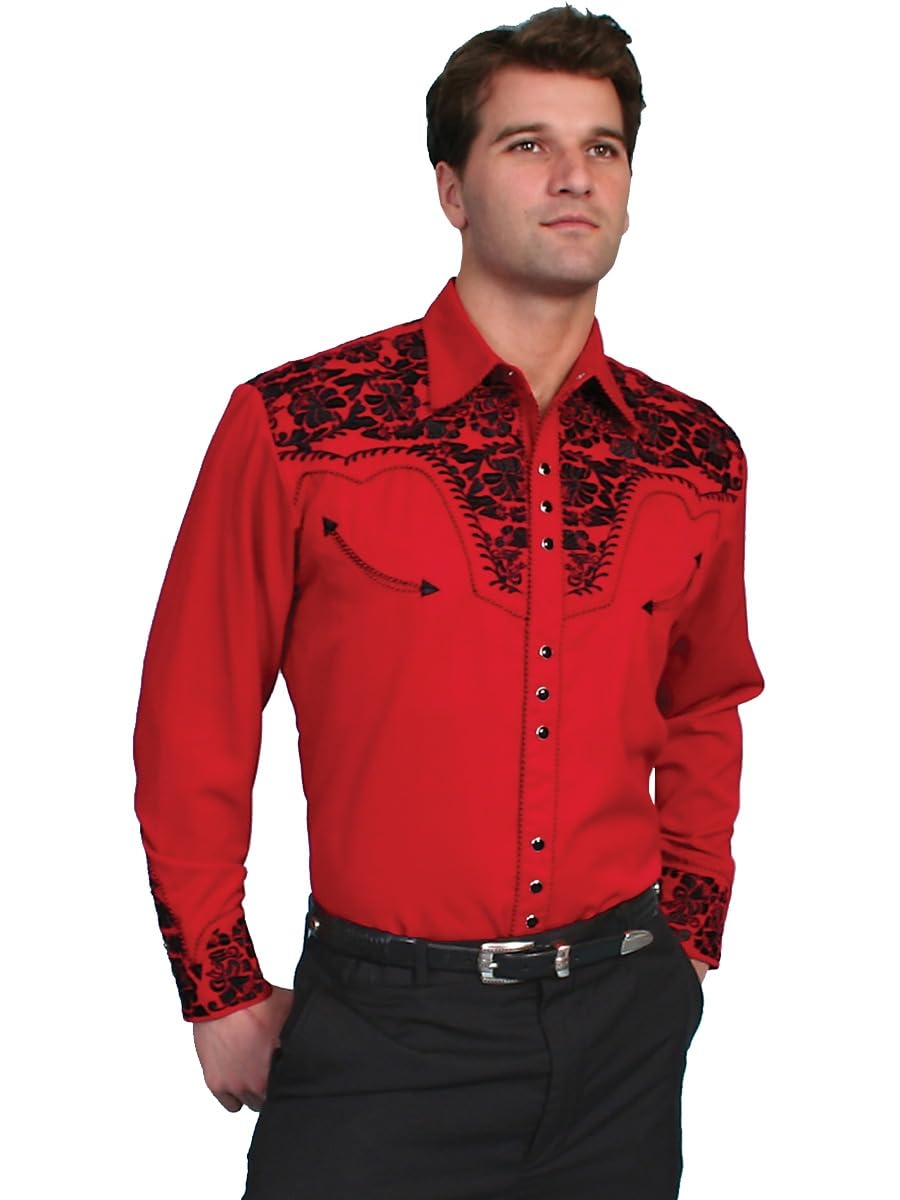 Scully Men's Floral Embroidery Western Shirt - Stylish Cowboy Button Up for Casual Wear, Rodeo & Country Music Events