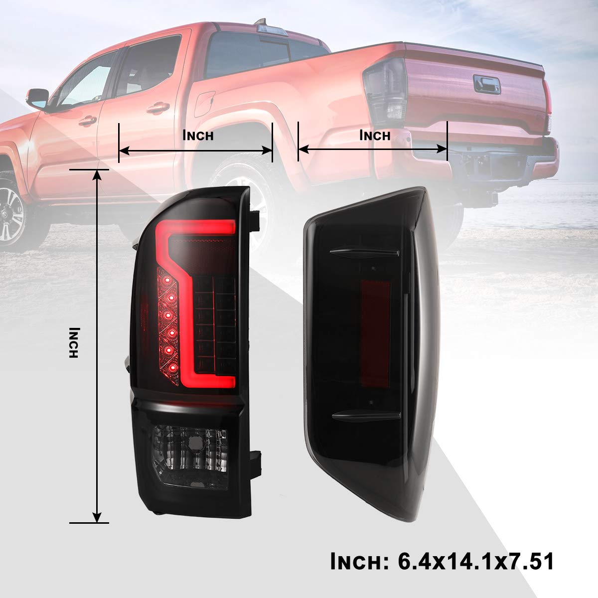 Nixon Offroad LED Tail Lights Assembly for 2016-2020 Toyota Tacoma - Smoked Taillights with Turn Signal, Brake & DRL - Direct Replacement for Driver & Passenger Side - Perfect for Off-Roading & Night Driving