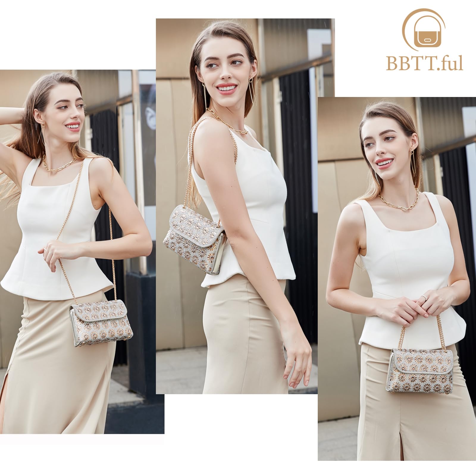 Elegant Rhinestone Crossbody Shoulder Bag for Women - Sparkling Crystal Evening Clutch Purse with Chain - Perfect for Parties, Weddings & Special Occasions