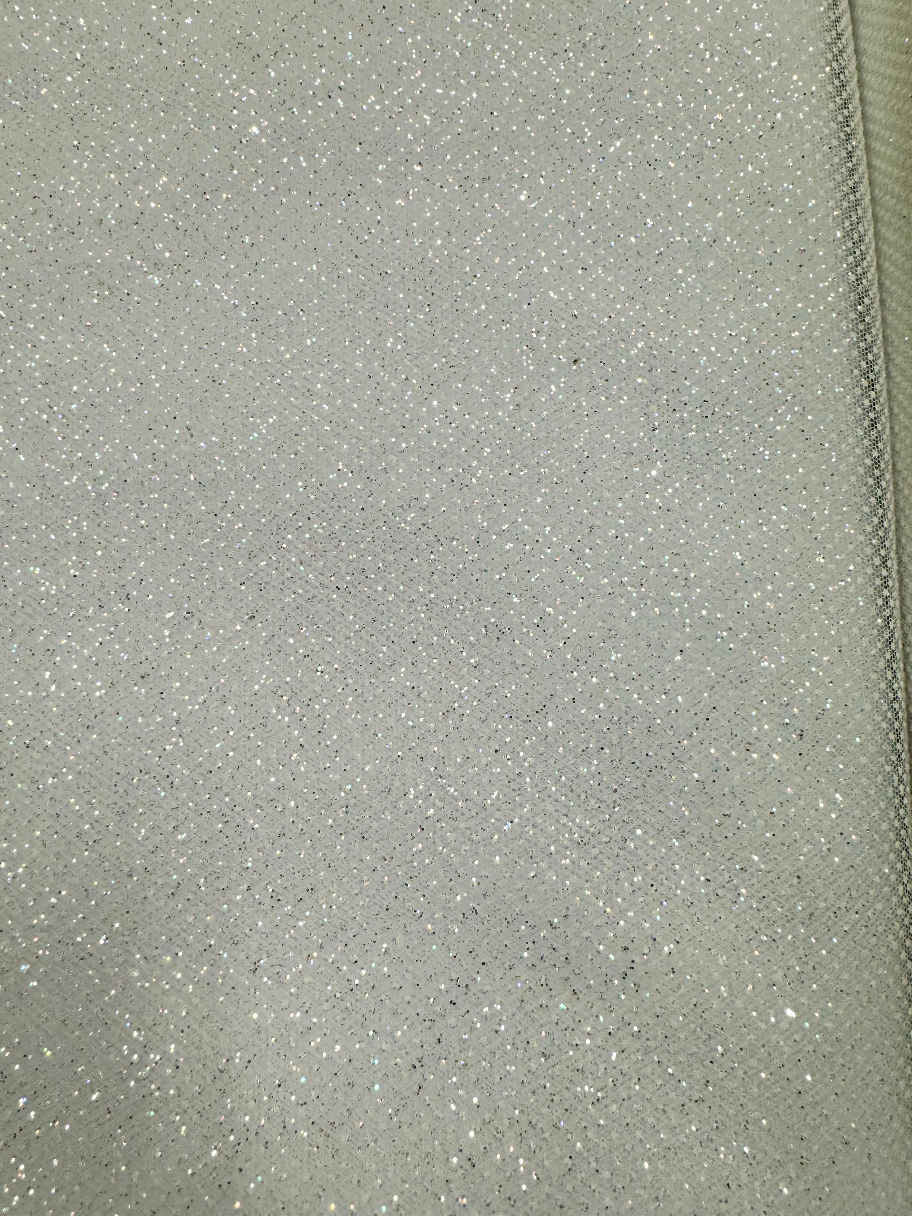 Iridescent Glitter Tulle Fabric - 58 Inches Wide White Tulle for Wedding Decorations, Party Backdrops, and DIY Crafts