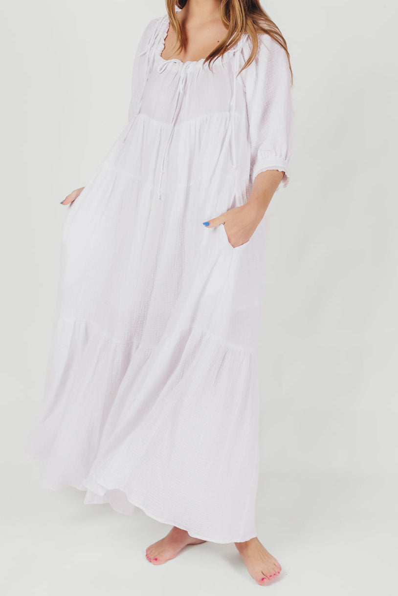 Goddess 100% Cotton Babydoll Maxi Dress - White Maternity Dress for Pregnancy, Bump Friendly & Comfortable - Perfect for Baby Showers, Maternity Photos & Summer Outfits