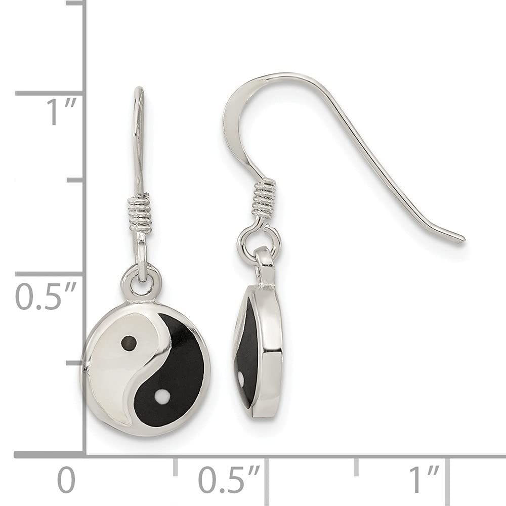 Sterling Silver Yin Yang Dangle Earrings with Mother of Pearl & Black Resin - 0.93