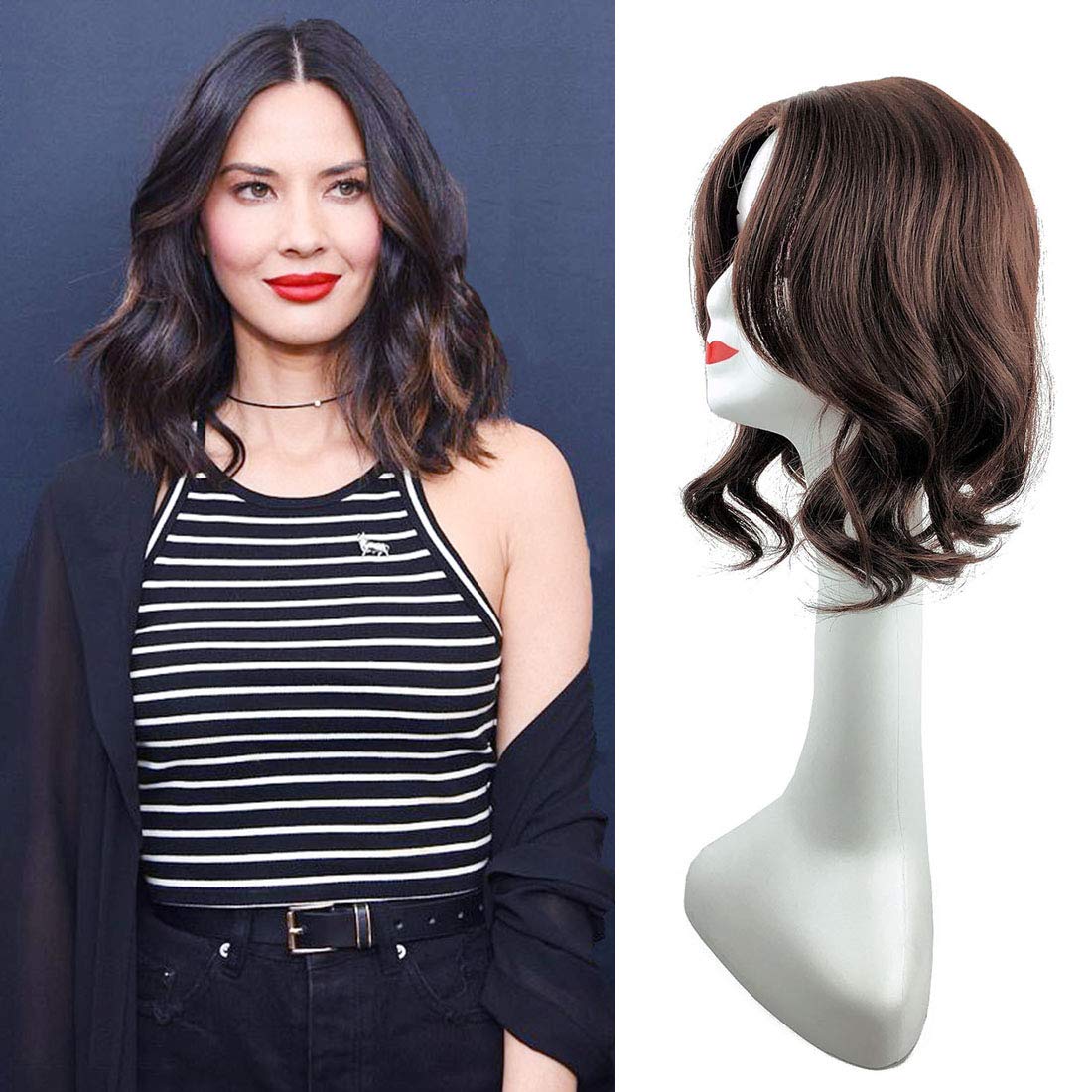 14 Inch Natural Wavy Hair Topper with Middle Part | 10x13cm French Style Clip-in Human Hair Wig in Light Brown | Perfect for Thinning Hair & Volume Boost for Daily Wear
