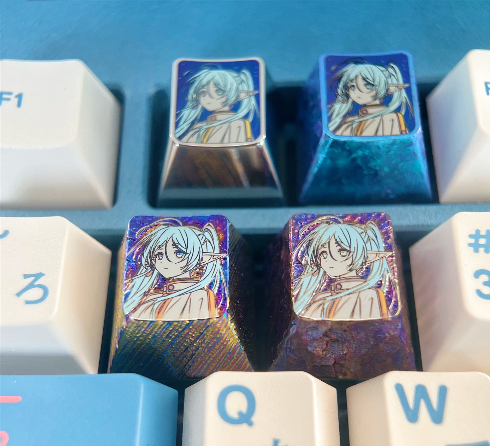 Handmade Titanium Alloy Keycaps - Frieren1U Color Carved Metal Keycaps for Mechanical Keyboards | Personalized & Decorative Keycaps for Gaming, Typing, and Custom Keyboard Builds