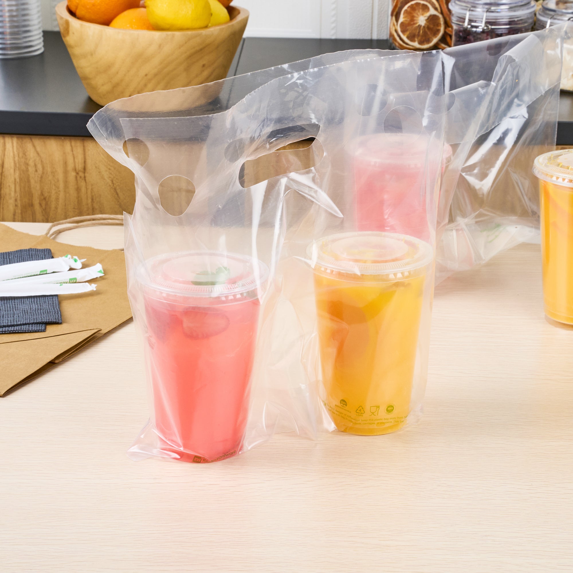 Eco-Friendly Clear Plastic Drink Carrier Bag - Holds 2 Cups, Biodegradable & Durable (12.5