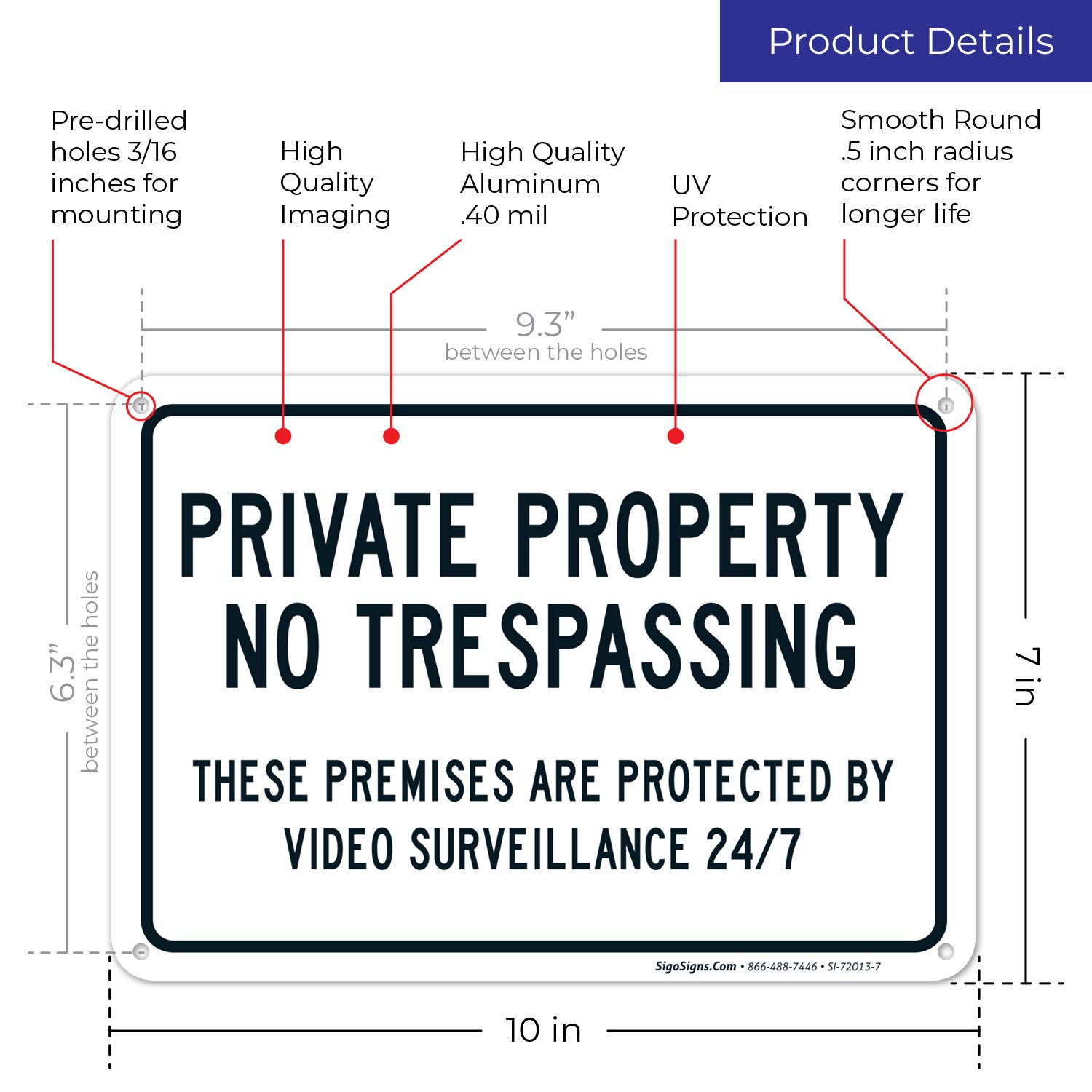Private Property No Trespassing Sign - 10x7 Rust-Free Aluminum, Weatherproof & Fade Resistant - Video Surveillance Warning Sign for Indoor/Outdoor Use - Easy Mounting Security Sign Made in USA - Perfect for Homes, Farms, Warehouses & Business Properties