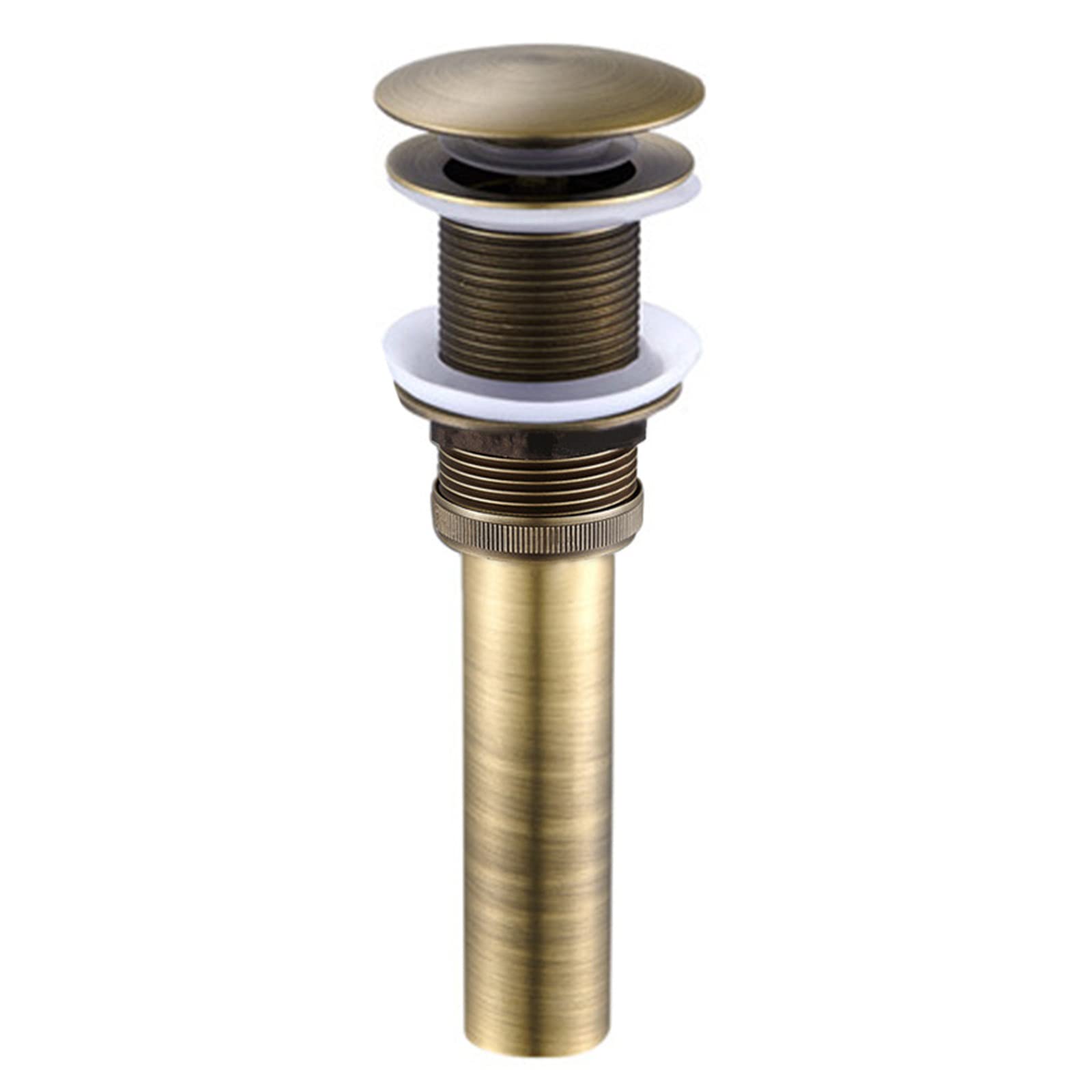 Antique Brass Pop-Up Sink Drain Stopper for Bathroom Vanity - No Overflow Design - Perfect for Vintage Style Bathrooms & Farmhouse Decor