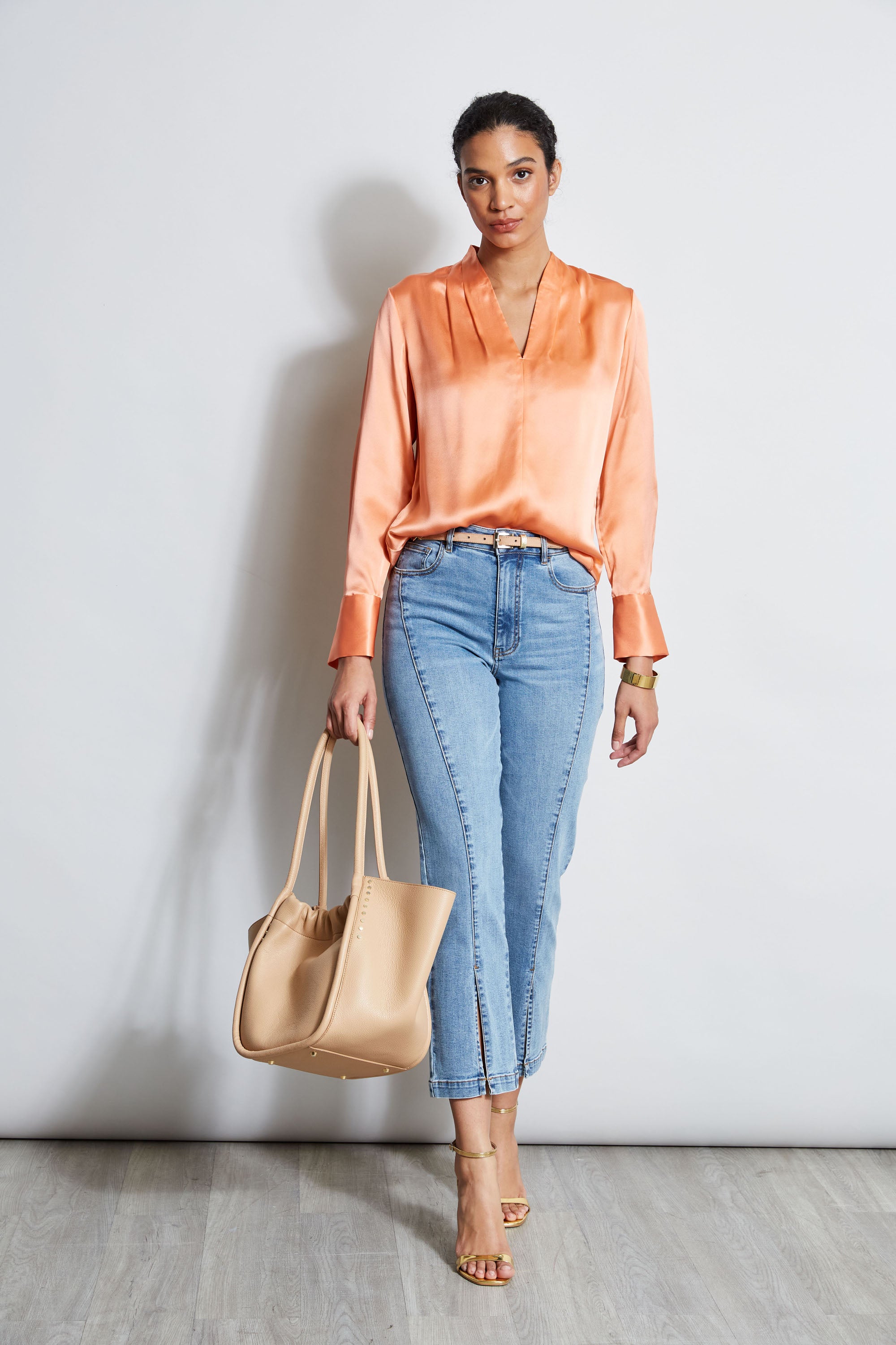 Silk Satin Contour Neck Blouse for Women - Elegant Formal Shirt with V-Neck Design - Perfect for Office Wear, Business Meetings & Special Occasions
