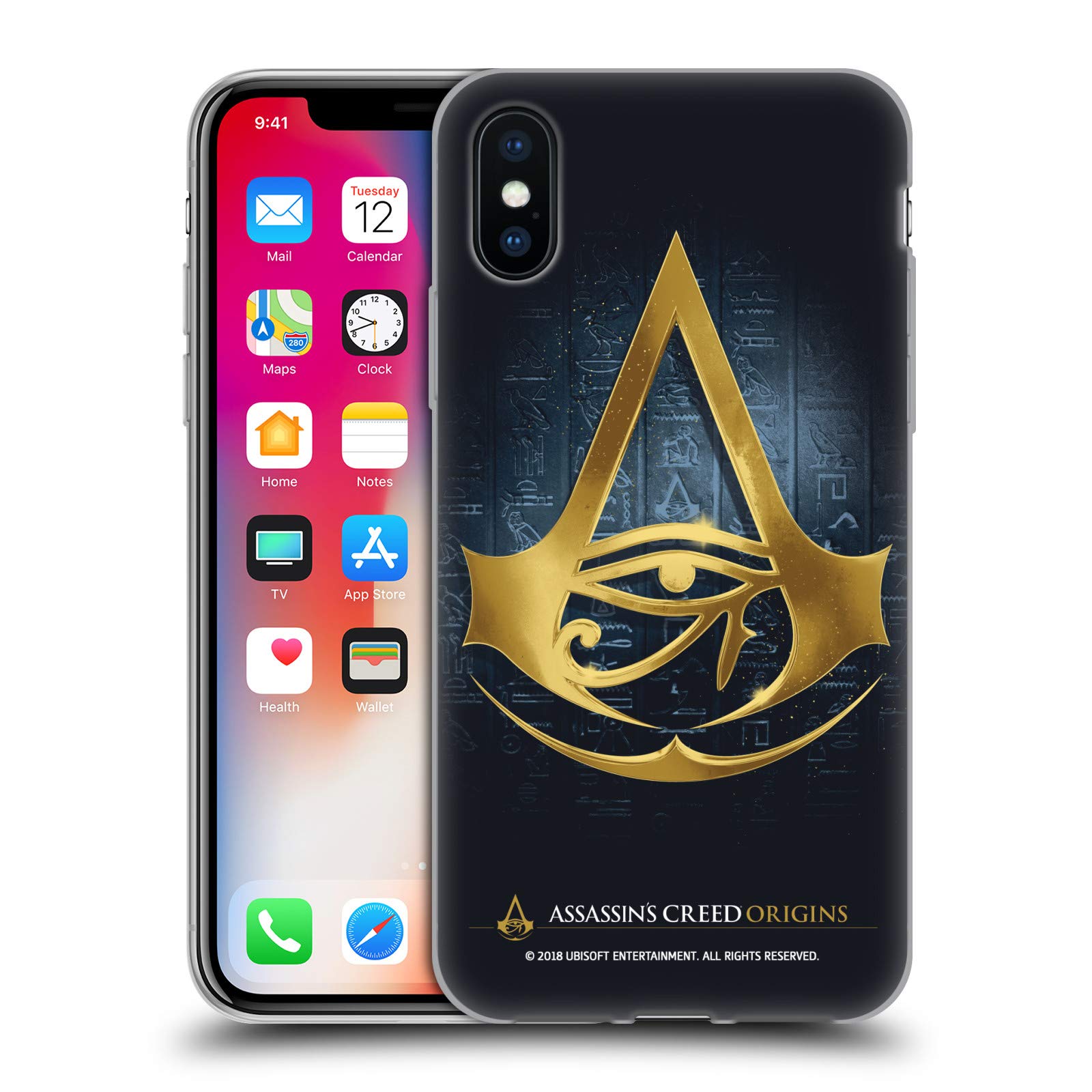 Officially Licensed Assassin's Creed Hieroglyphic Origins Crests Soft Gel Phone Case for Apple iPhone X/Xs - Durable Protective Cover for Gaming Fans & Everyday Use