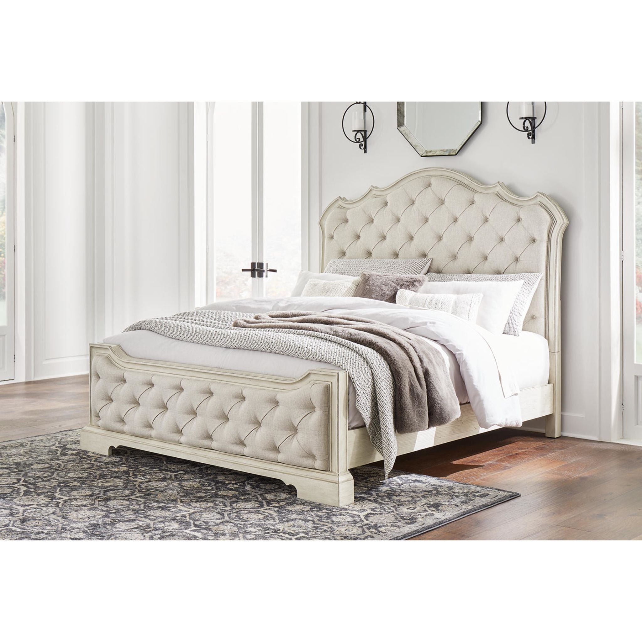 Arlendyne Upholstered Queen Bed Frame with Button Tufted Headboard - Antique White Finish for Luxurious Bedroom Decor | Perfect for Master Bedrooms, Guest Rooms & Modern Apartments