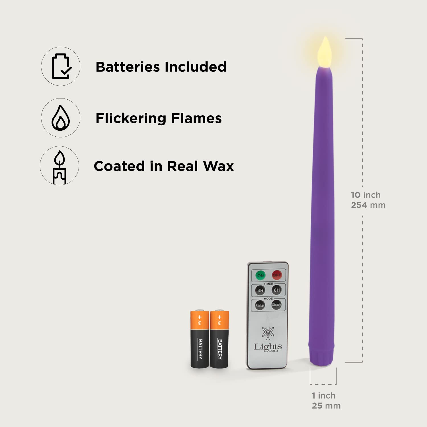 Battery Operated Flameless Candles Set - 10 Inch Purple & Pink for Advent Wreath & Lent Decor