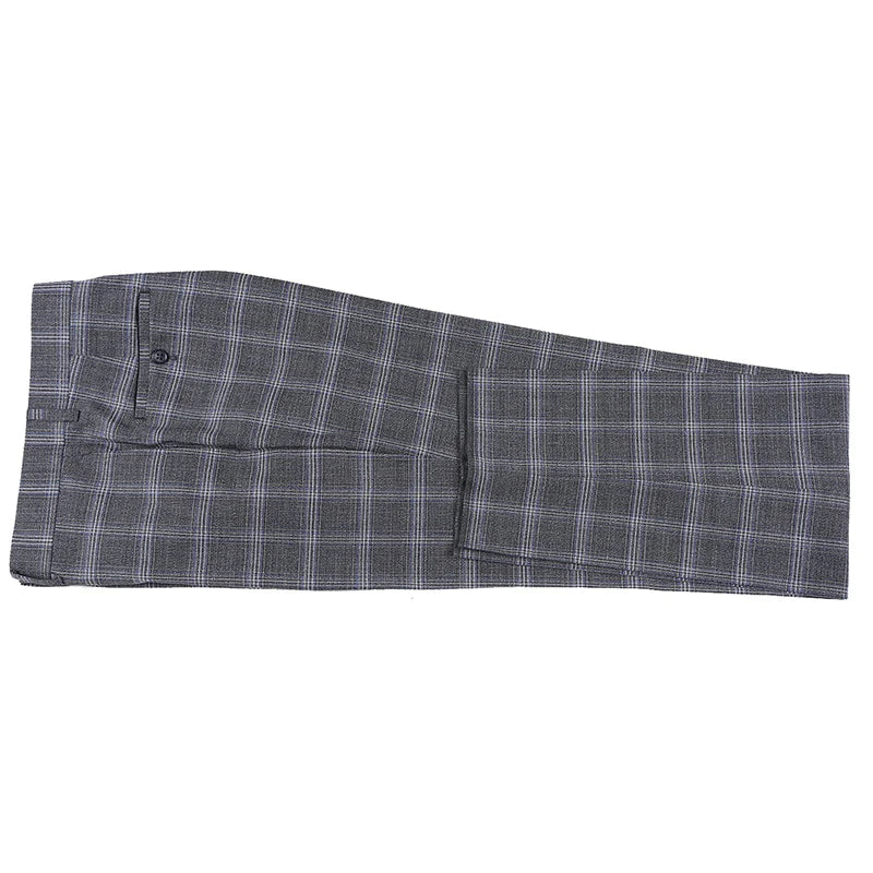 English Laundry Gray & White Blue Check Slim Fit Suit for Men - Perfect for Weddings, Business Meetings & Formal Events