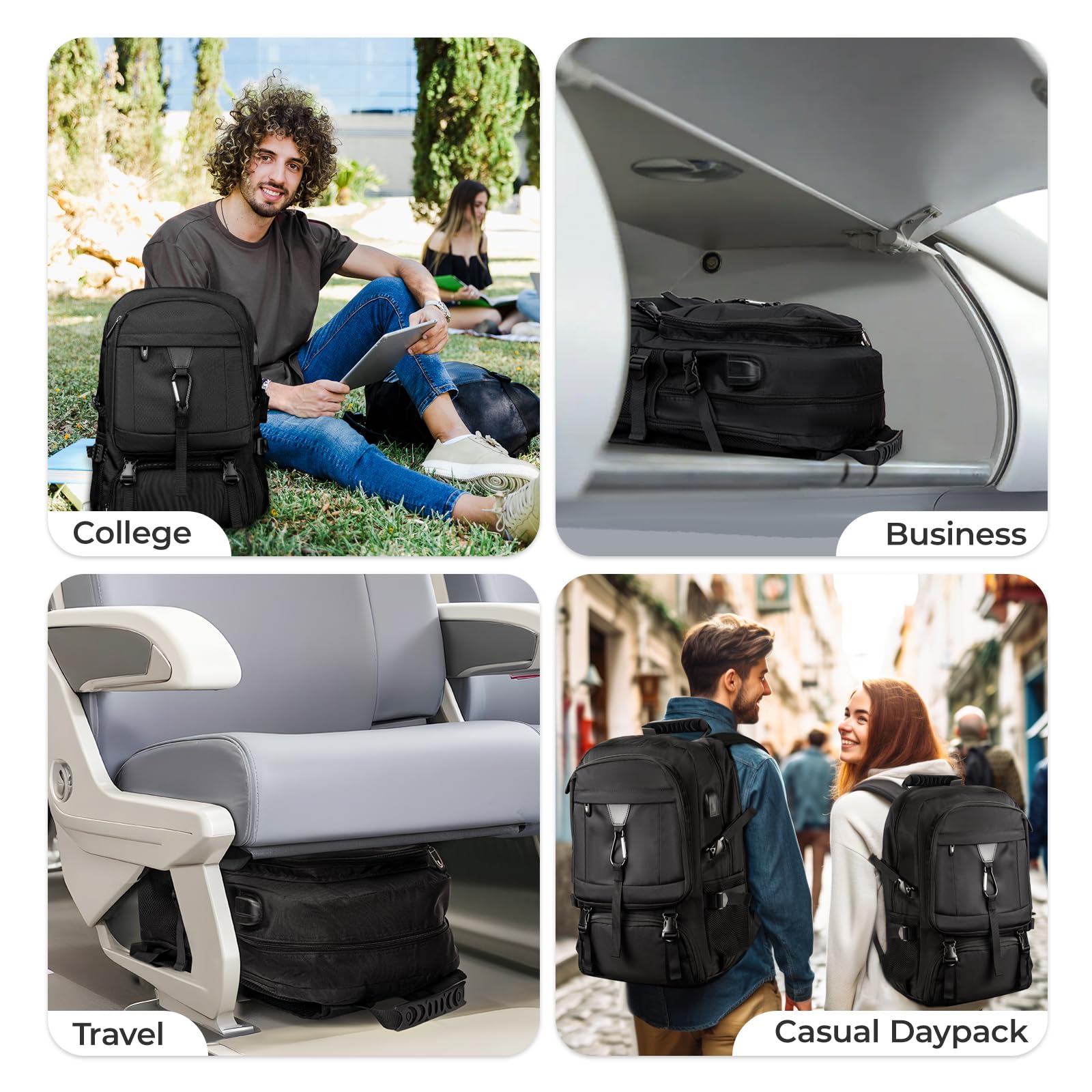 Large Travel Backpack for Men & Women - Carry On Backpack with Shoe Compartment & USB Charging Port - College Backpack & Bookbag Fits 17.3 Inch Laptop - Perfect for Business Travel, Hiking, Camping & Daily Commute (Fits 4.92-5.91 ft Height)