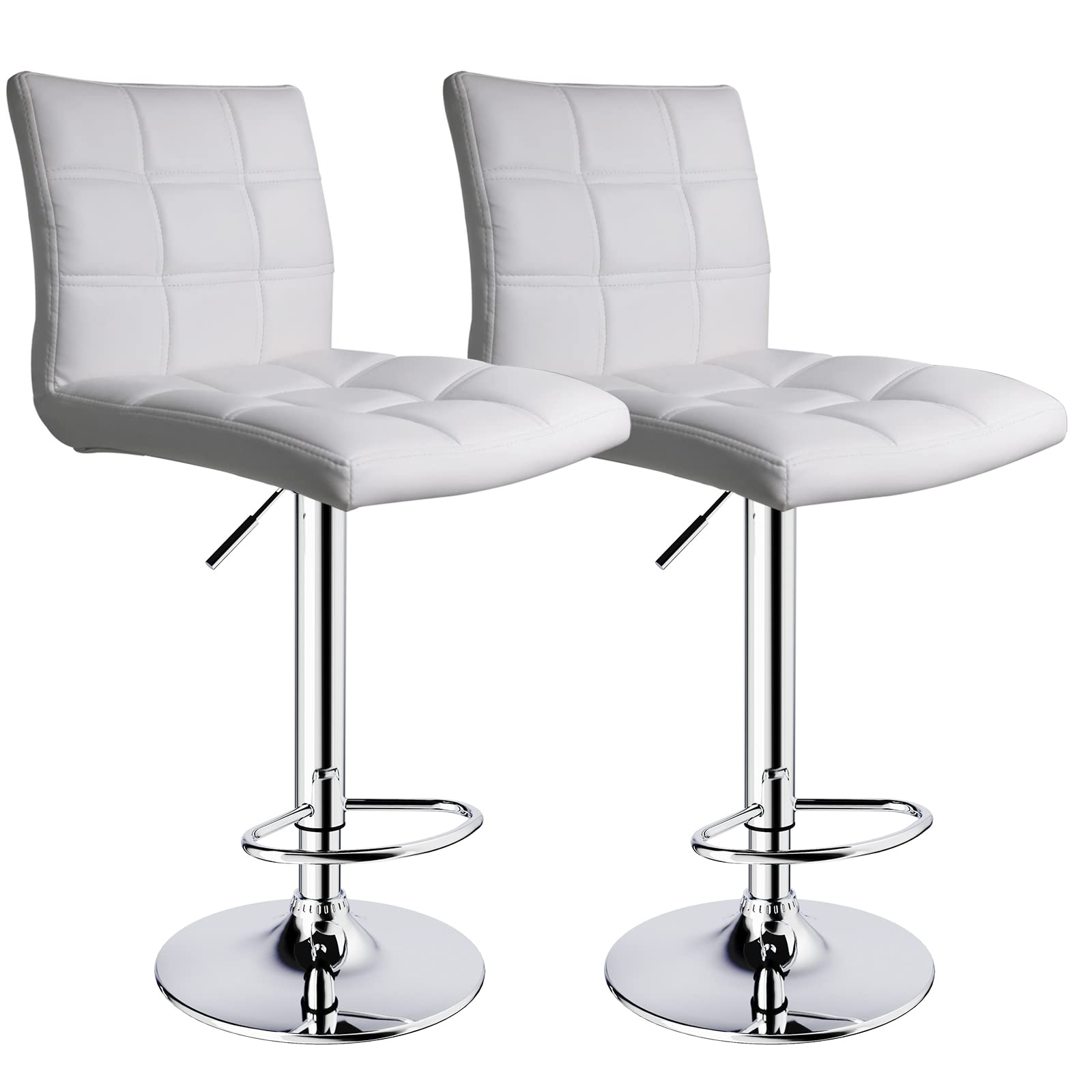 Modern Leopard Print Square PU Leather Adjustable Swivel Bar Stools with Back - Set of 2, Counter Height Kitchen Barstools in White - Perfect for Home Bars, Kitchen Islands & Breakfast Nooks
