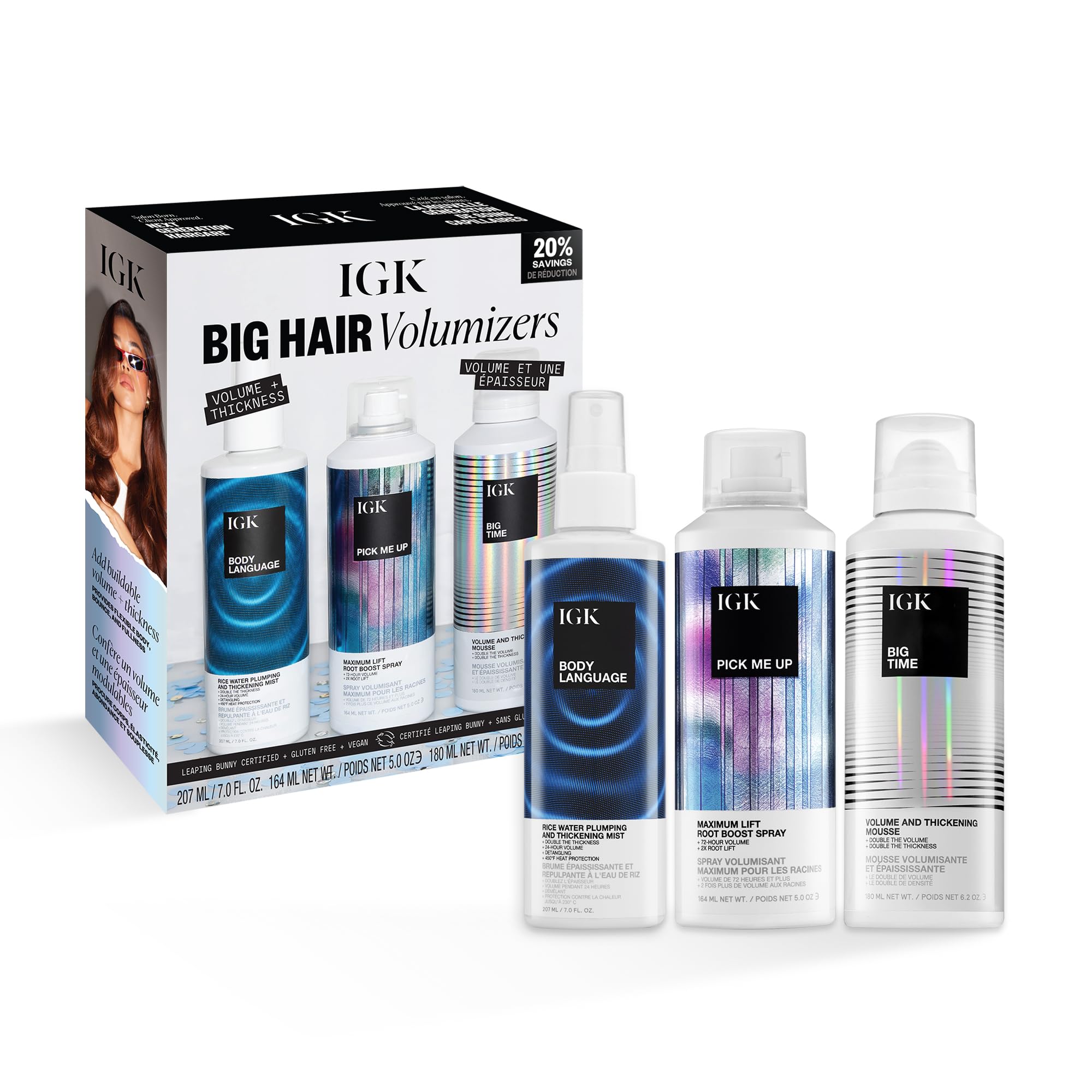 IGK Big Hair Volumizing Trio Kit - Volumizing Shampoo, Conditioner & Hair Treatment for Thicker, Fuller Hair | Perfect for Fine, Flat Hair & Special Occasions