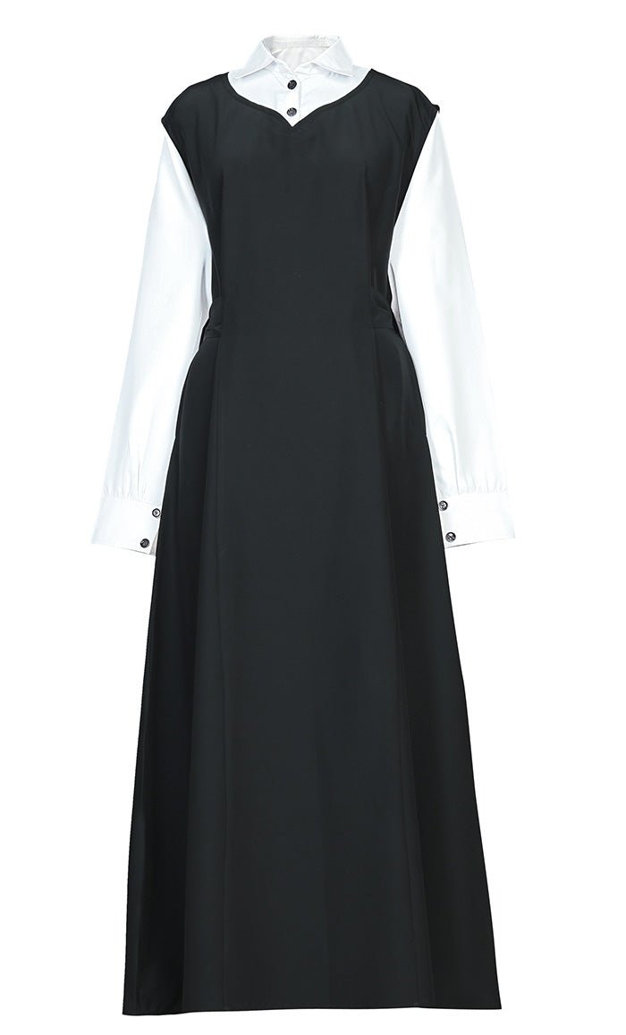 Girl's Islamic Black Abaya Dress with White Neck & Sleeves - Modest Prayer Outfit for School & Mosque
