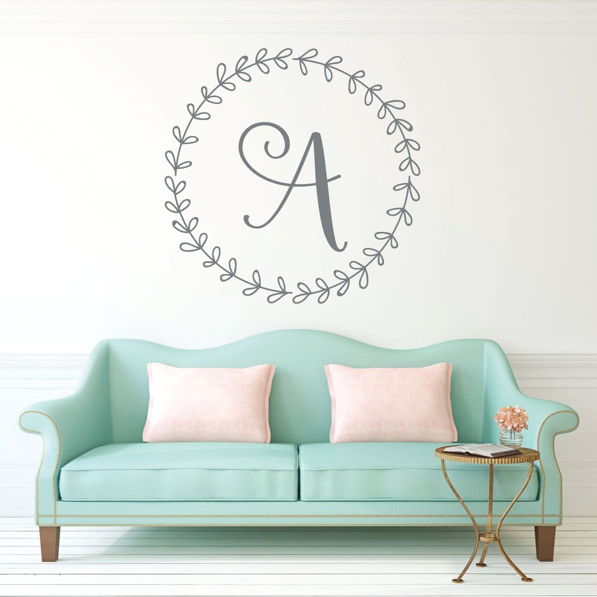 Personalized Vinyl Wreath Wall Decal Sticker - Home Decor for Living Room, Bedroom, Nursery & Office - Perfect for Seasonal, Holiday & Wedding Decorations