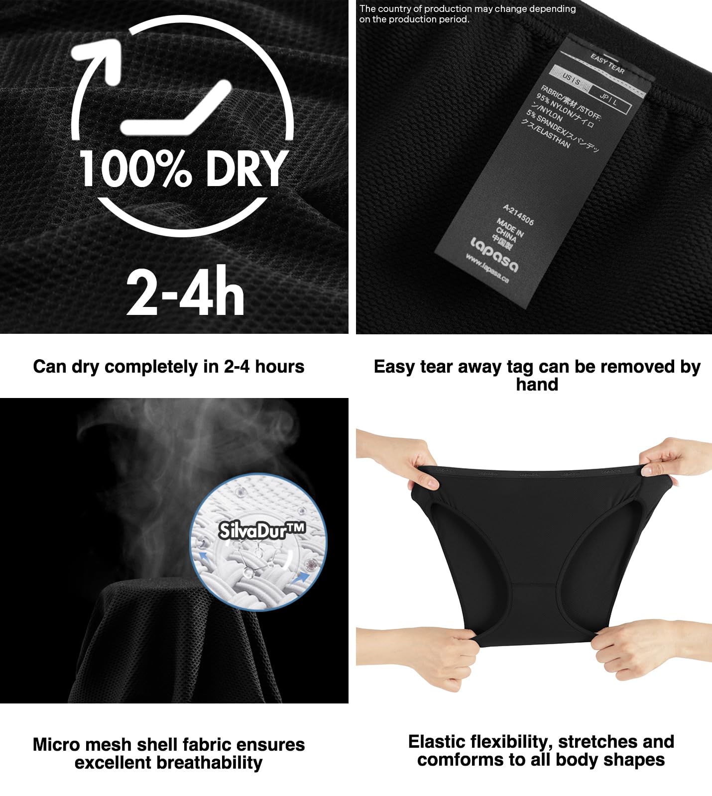 LAPASA Women's Quick Dry Travel Underwear - 5 Pack Breathable Mesh Hiking Bikinis & Activewear Panties for Yoga, Gym & Outdoor Adventures | Stay Fresh & Comfortable All Day