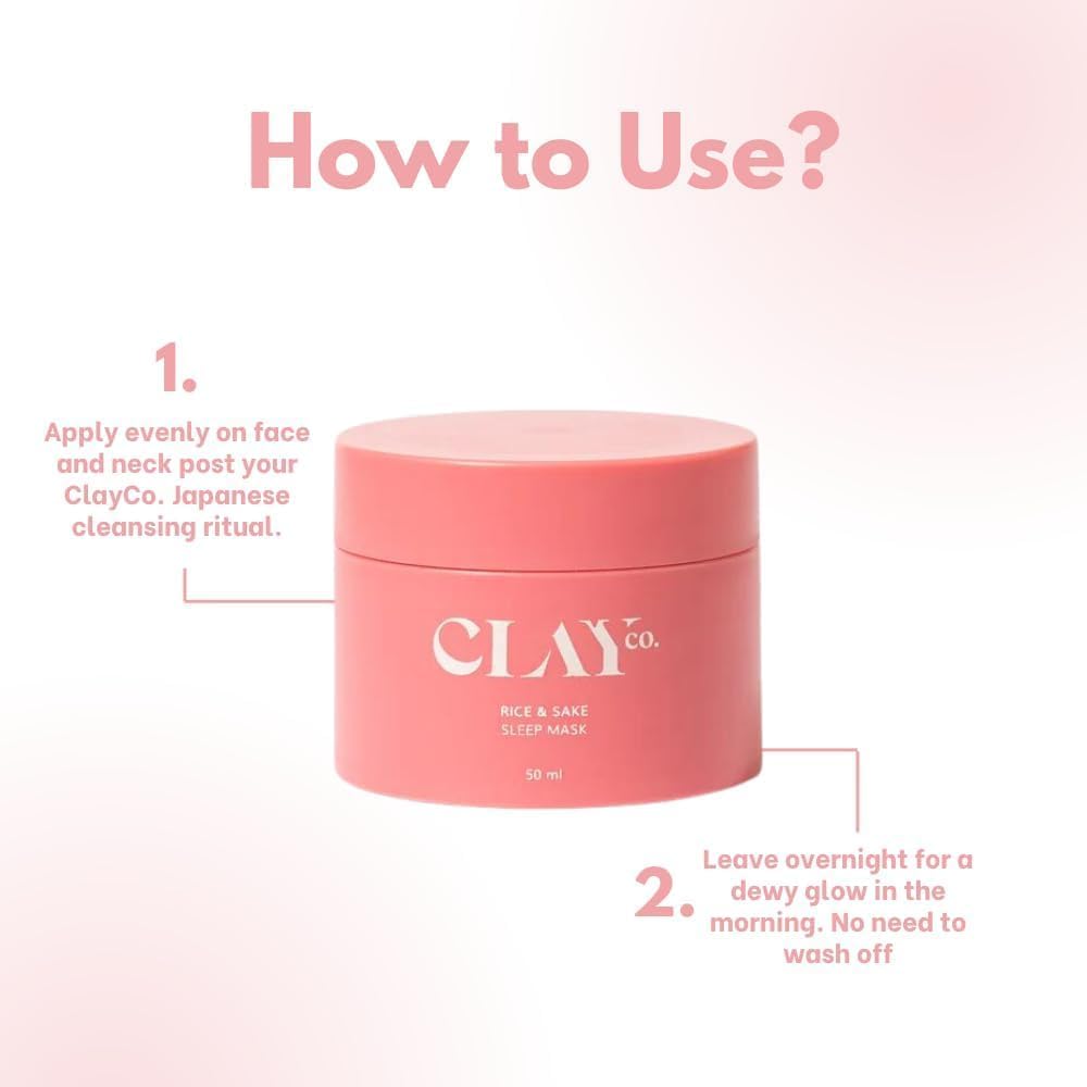 Clayco Rice & Sake Sleeping Mask 50ml - Overnight Face Mask for Glowing Skin & Glass Skin Effect | Japanese Night Cream | Vegan & Sulfate-Free Skincare | Perfect for Nighttime Routine & Self-Care