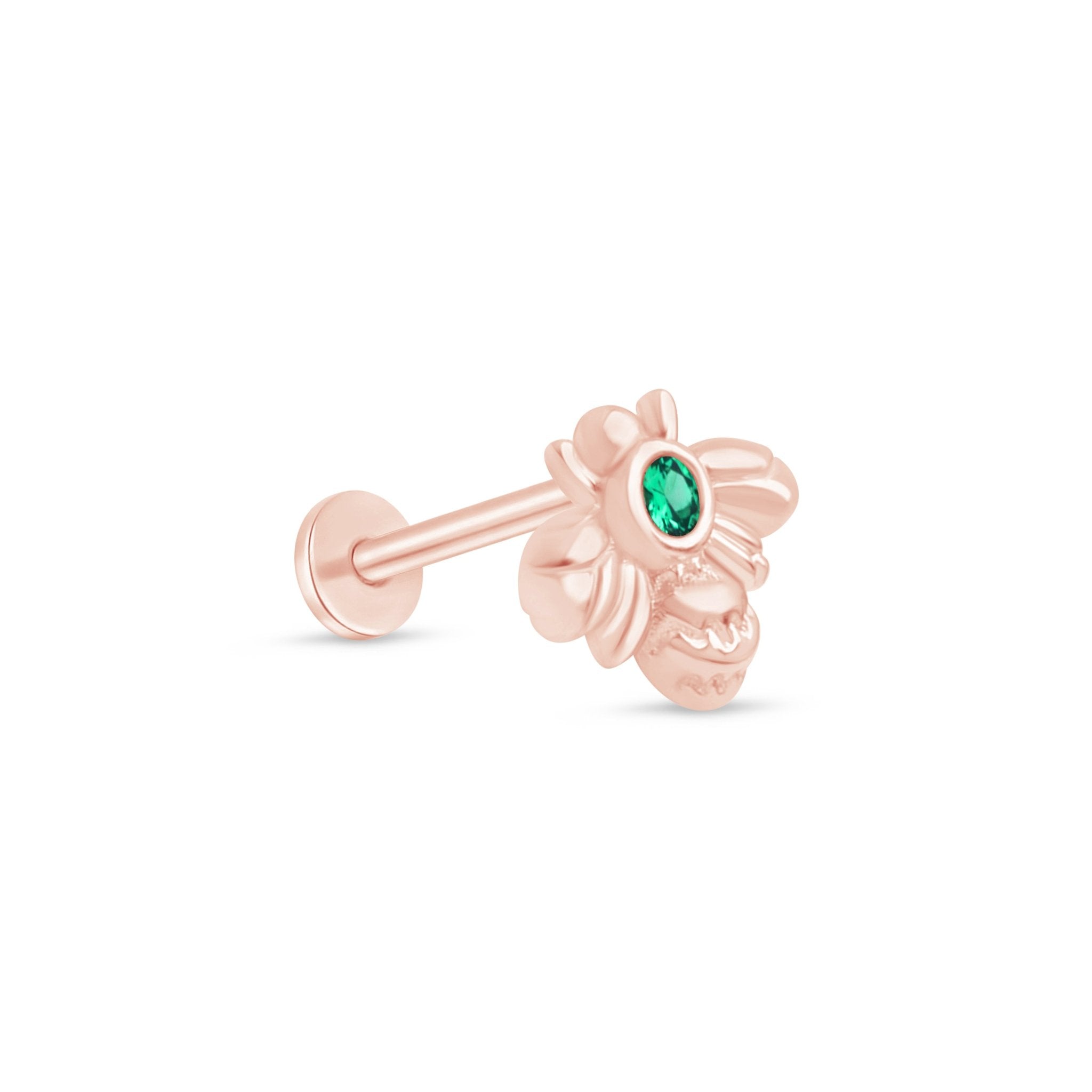 14k Rose Gold Emerald Bee Stud Earrings - Dainty Flat Back Earrings for Women | Perfect for Everyday Wear, Gifts & Special Occasions