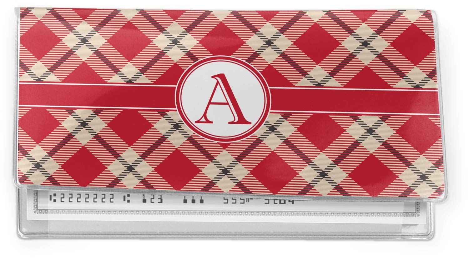 Custom Red & Tan Plaid Vinyl Checkbook Cover - Personalized Name & Monogram - Perfect for Gifts, Organizing Checks, and Wallet Protection