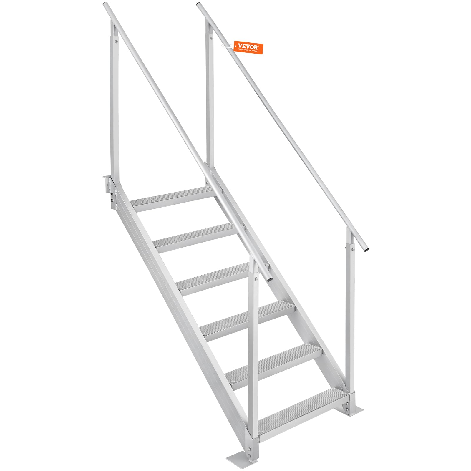 VEVOR 4-Step Aluminum Dock Ladder with Handrails - 500lb Capacity Adjustable Boat Steps for Pool, Lake & Marine Use - Wide Non-Slip Pedals for Pontoon, RV & Home Boarding - Perfect for Swimming, Fishing & Water Sports Access