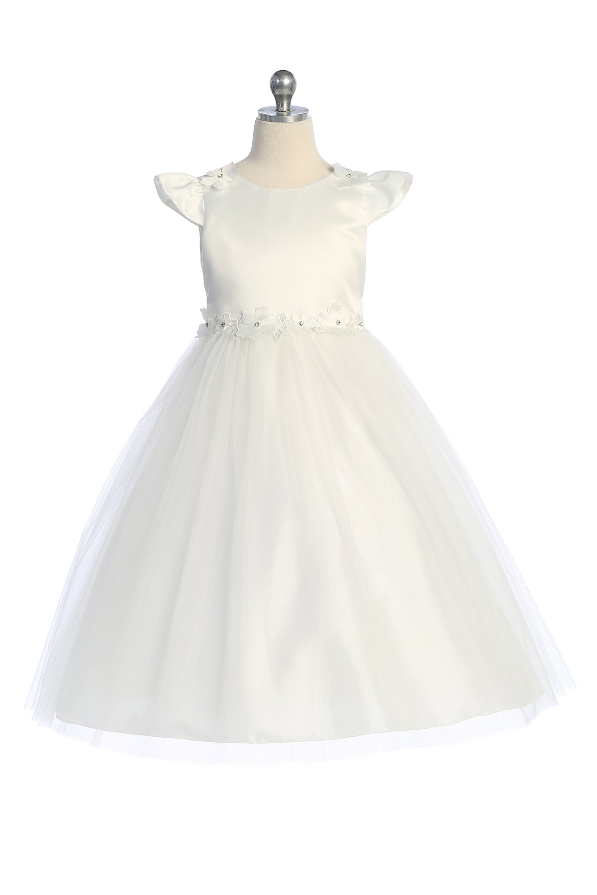 Elegant Flutter Sleeve Floral Applique Junior Bridesmaid Dress for Big Girls - Sizes 16.5 & 20.5 - Perfect for Weddings, Prom, and Special Occasions