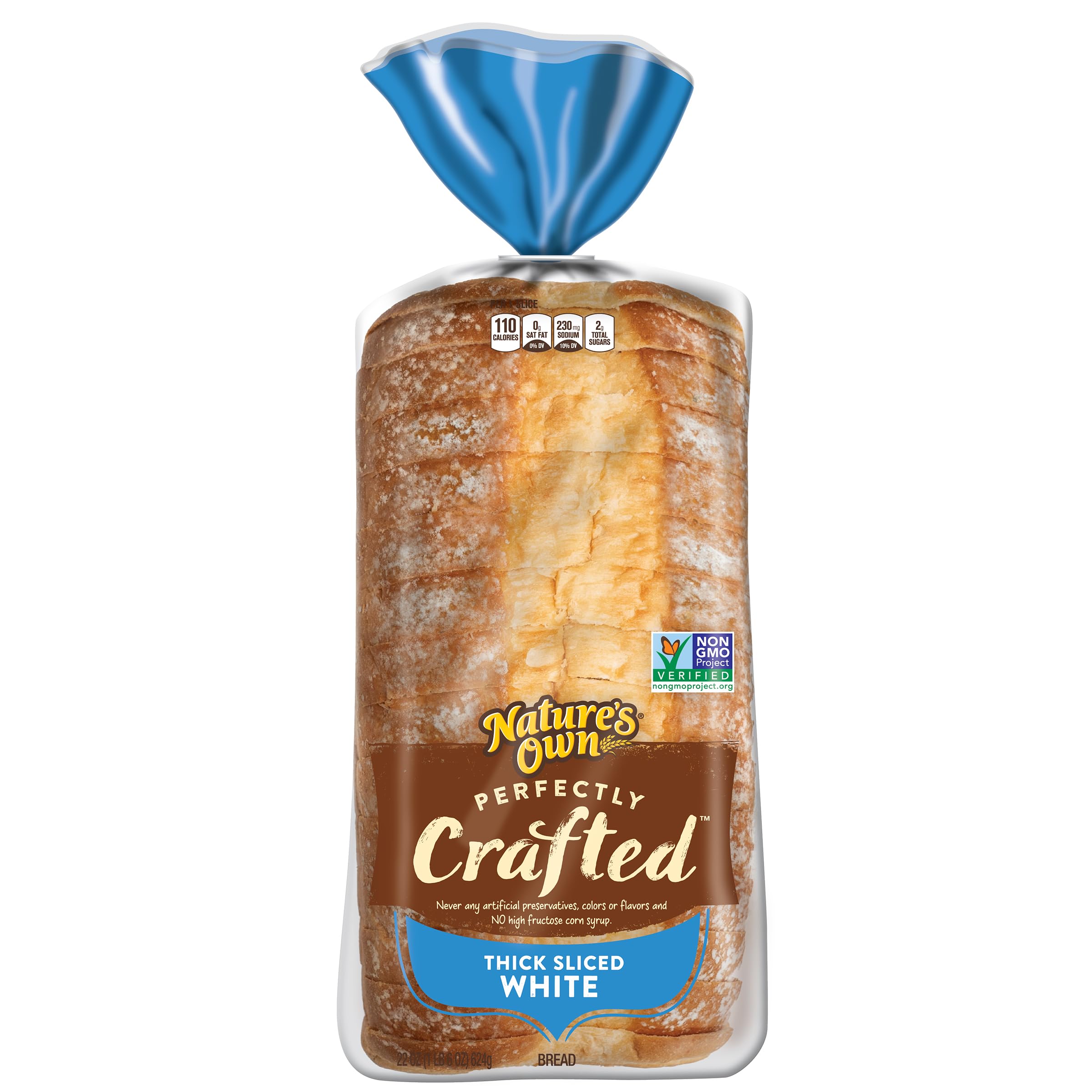 Nature's Own Perfectly Crafted White Bread - Thick Sliced, Non-GMO, 22oz Loaf - Soft Sandwich Bread for School Lunches, Picnics & Family Gatherings